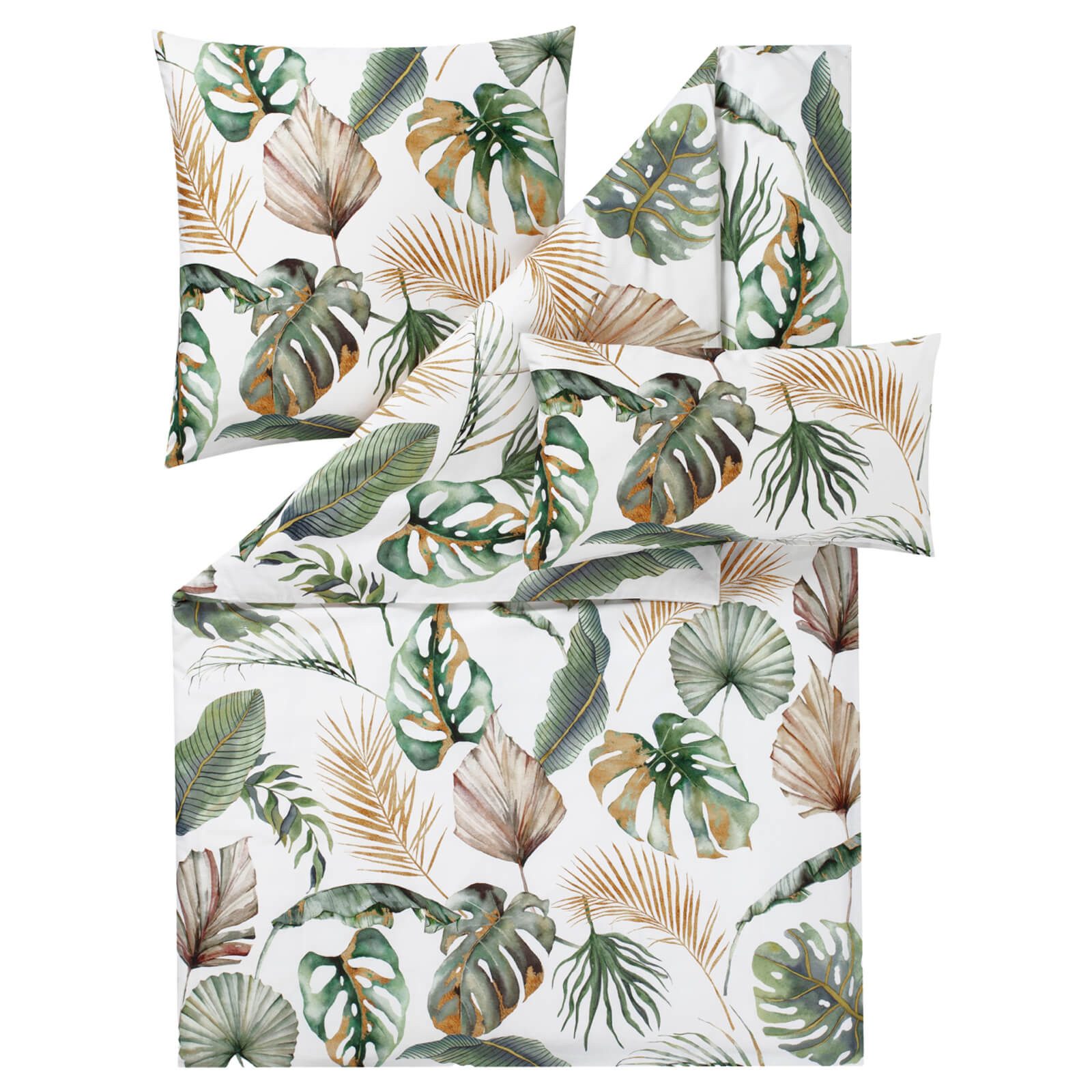 Estella Bettwäsche Orlanda 7940 530 Grün, Satin, 5 teilig, Blätter, Pflanzen, Farne