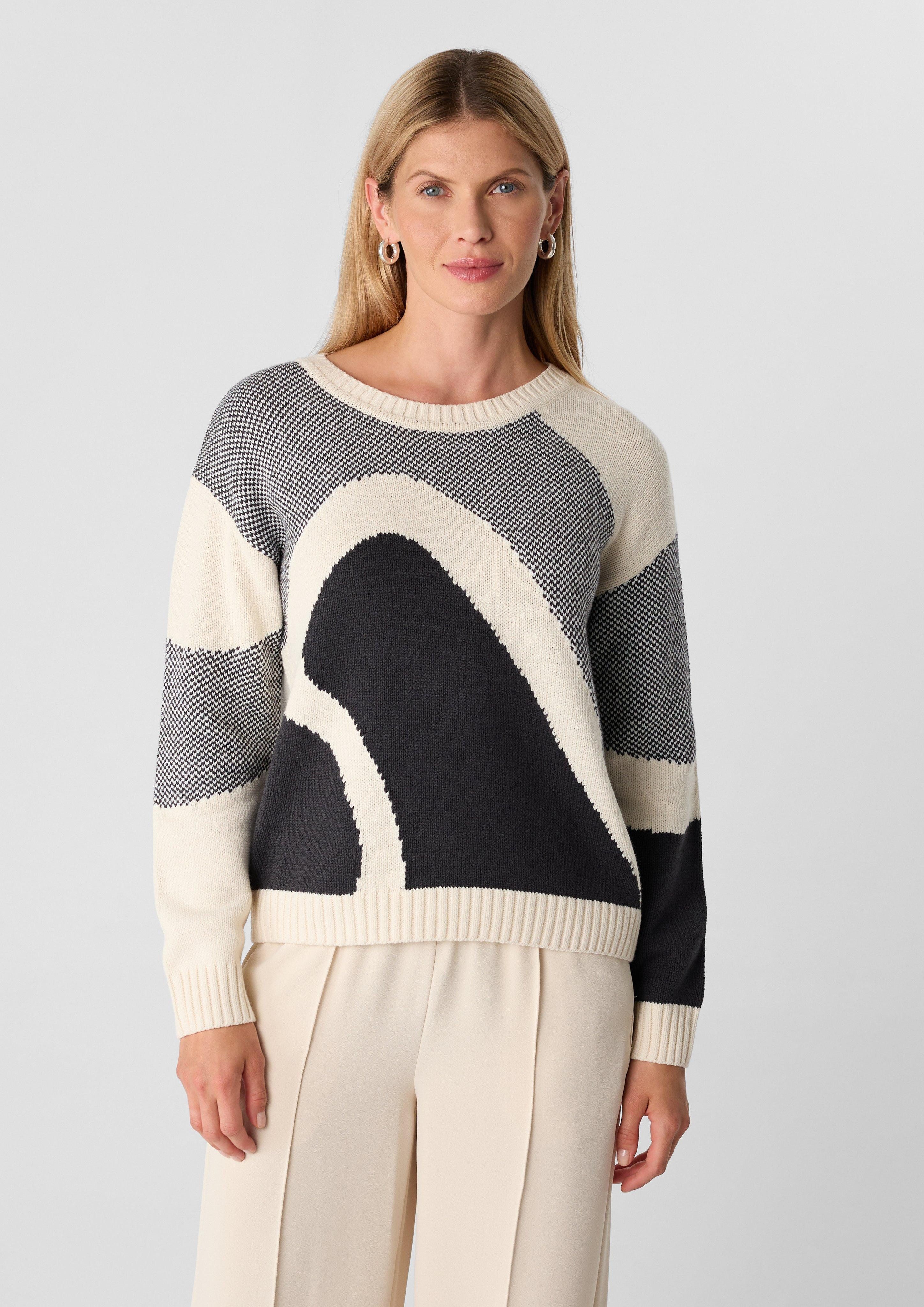 Langarmshirt Relaxed-Fit-Pullover mit Intarsie