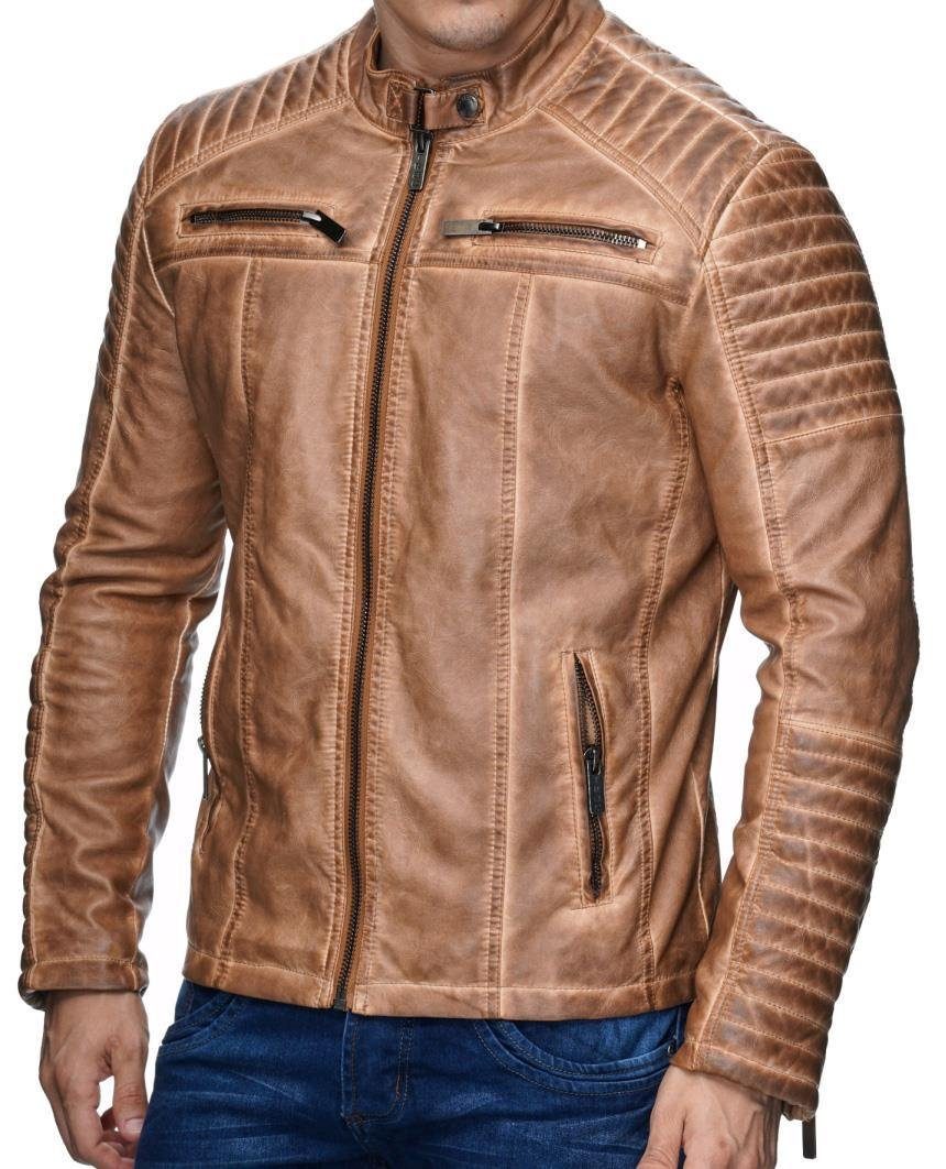 RedBridge Lederimitatjacke Red Bridge Herren Biker Jacke Kunst- Lederjacke Bikerjacke Camel Camel Braun