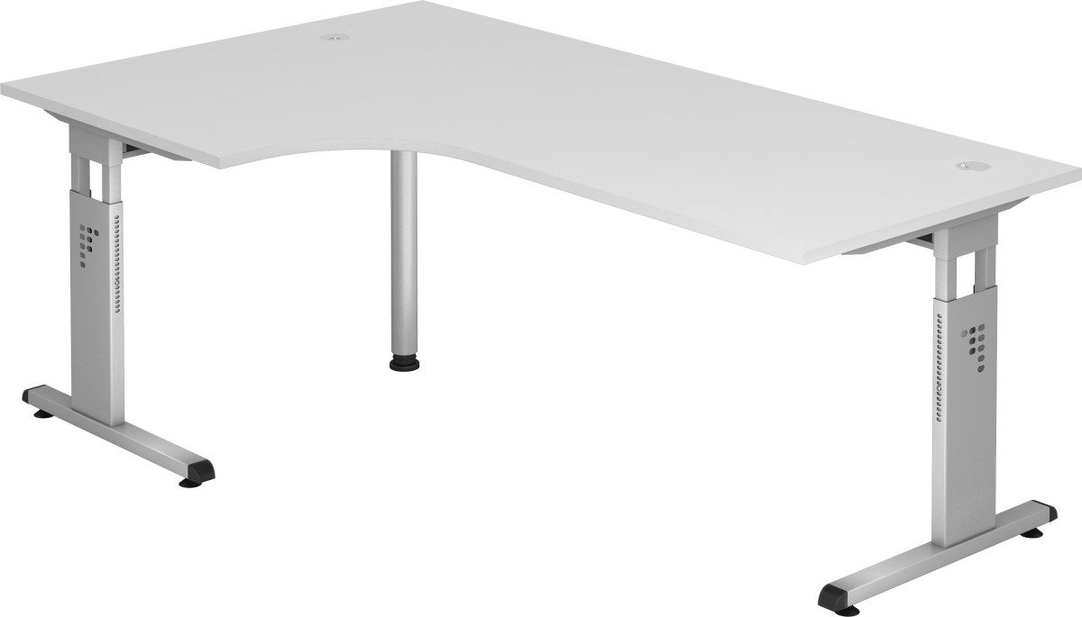HAMMERBACHER Schreibtisch Winkeltisch C-Fuß 200x120cm 90 Grad Weiß/Silber