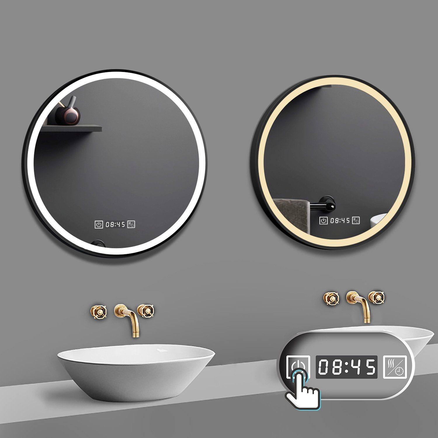 duschspa Badspiegel Runder Spiegel mit Schwarz Rahmen 60/70/80cm Badezimmer günstig online kaufen