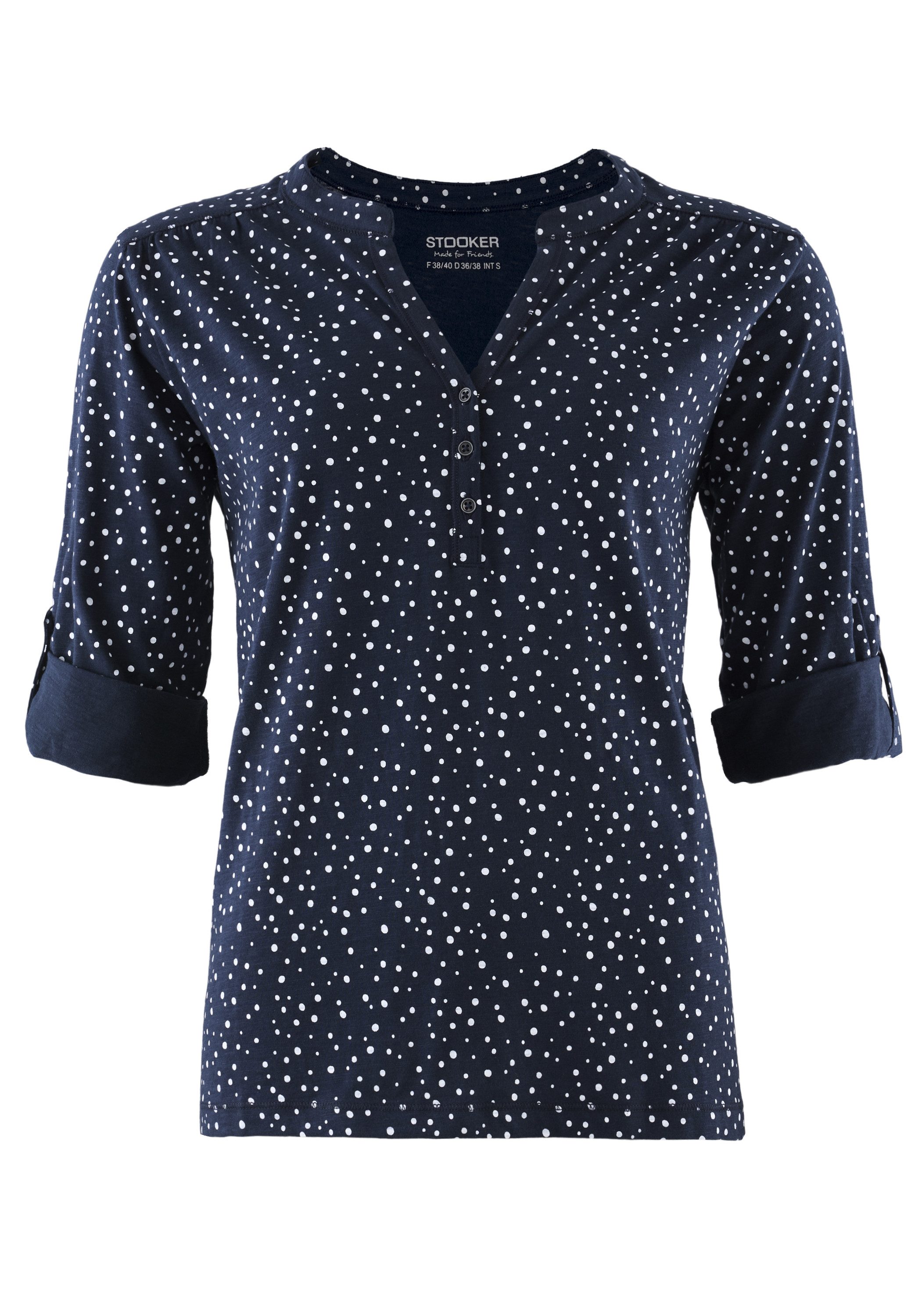 STOOKER WOMEN 3/4-Arm-Shirt MARIE Print Shirt Bluse 3/4-Arm Regular Fit Shirt Bluse Baumwolle Shirt Knopfleiste für Damen