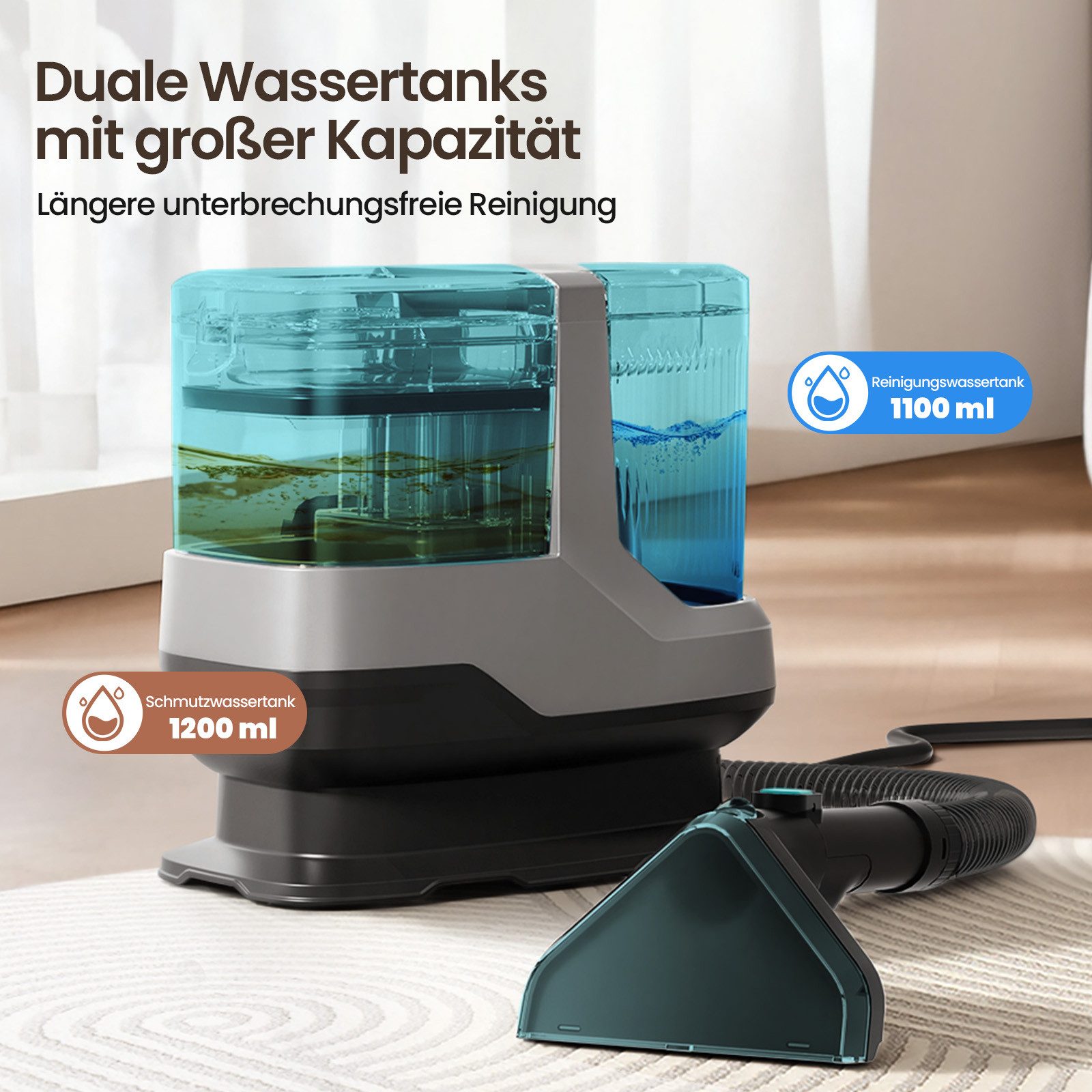 INSE Teppichreinigungsgerät Waschsauger 25000Pa 4-in-1 Teppichreiniger, 1800W Nasssauger, 1800 W, Polsterreiniger Gerät, Heizfunktion, Sterilisationsfunktion, mit LED-Anzeige, Sprachansagen, für Sofas,Teppiche,Auto,Matratze