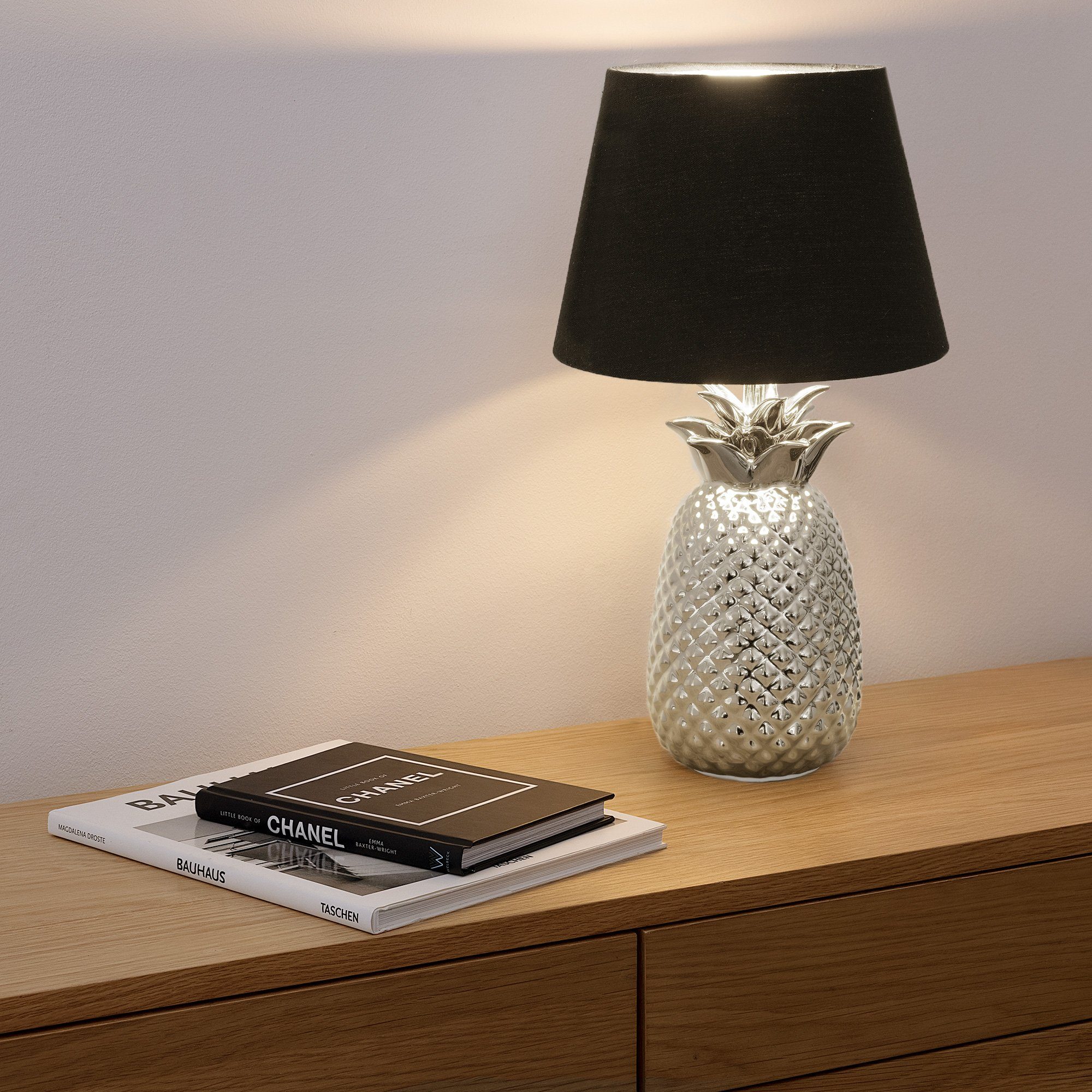 Design Silber E27 hoch Ananas mit Dekolampe Gewinde - 40cm - Navaris Tischleuchte Tischlampe