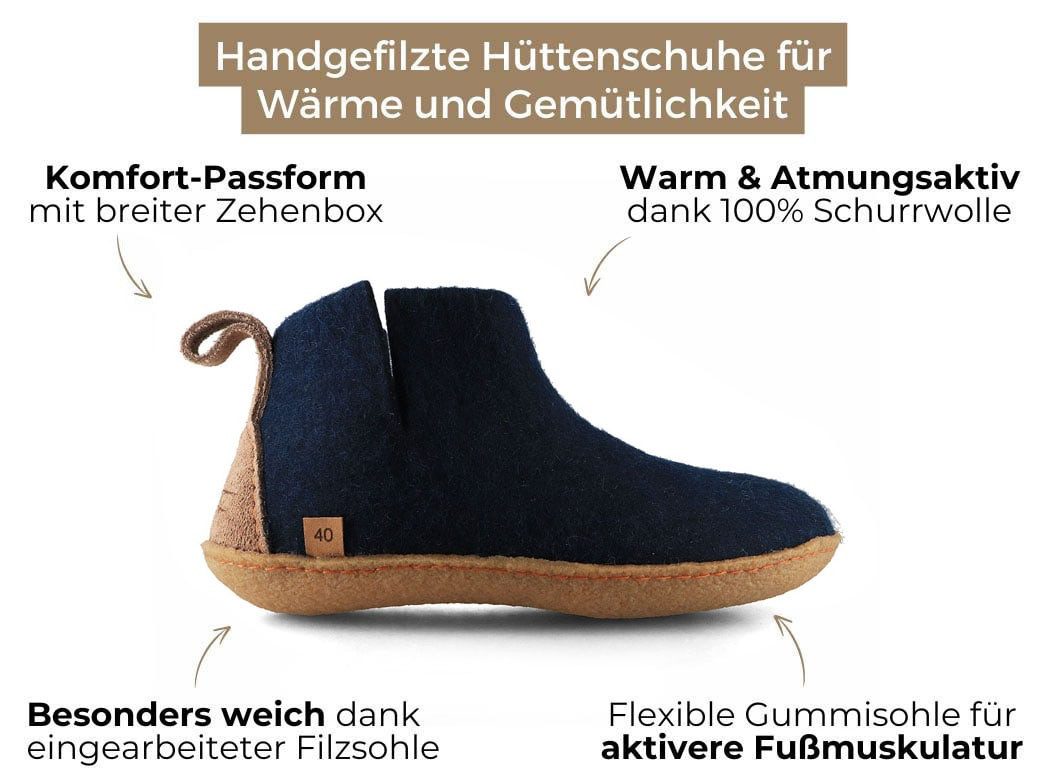 WoolFit Yeti Barfußhausschuhe mit Naturgummisohle Hausschuh mit Footprint Fußbett
