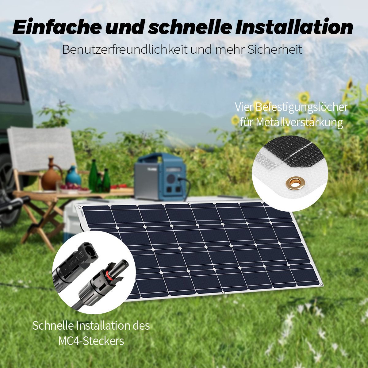 Rhein Beleuchtung Solarmodul 200W effizientes flexibles Solarpanel aus monokristallinem Silizium, 200 W, Monokristallin, (Set, 2-St., Für Wohnmobil, Garten, Boo – Bild 4 von 5