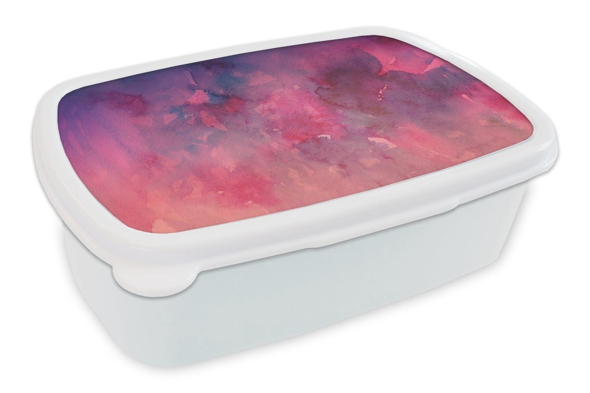 MuchoWow Lunchbox Aquarell - Rosa - Rot, Kunststoff, (2-tlg), Brotbox für Kinder und Erwachsene, Brotdose, für Jungs und Mädchen weiß