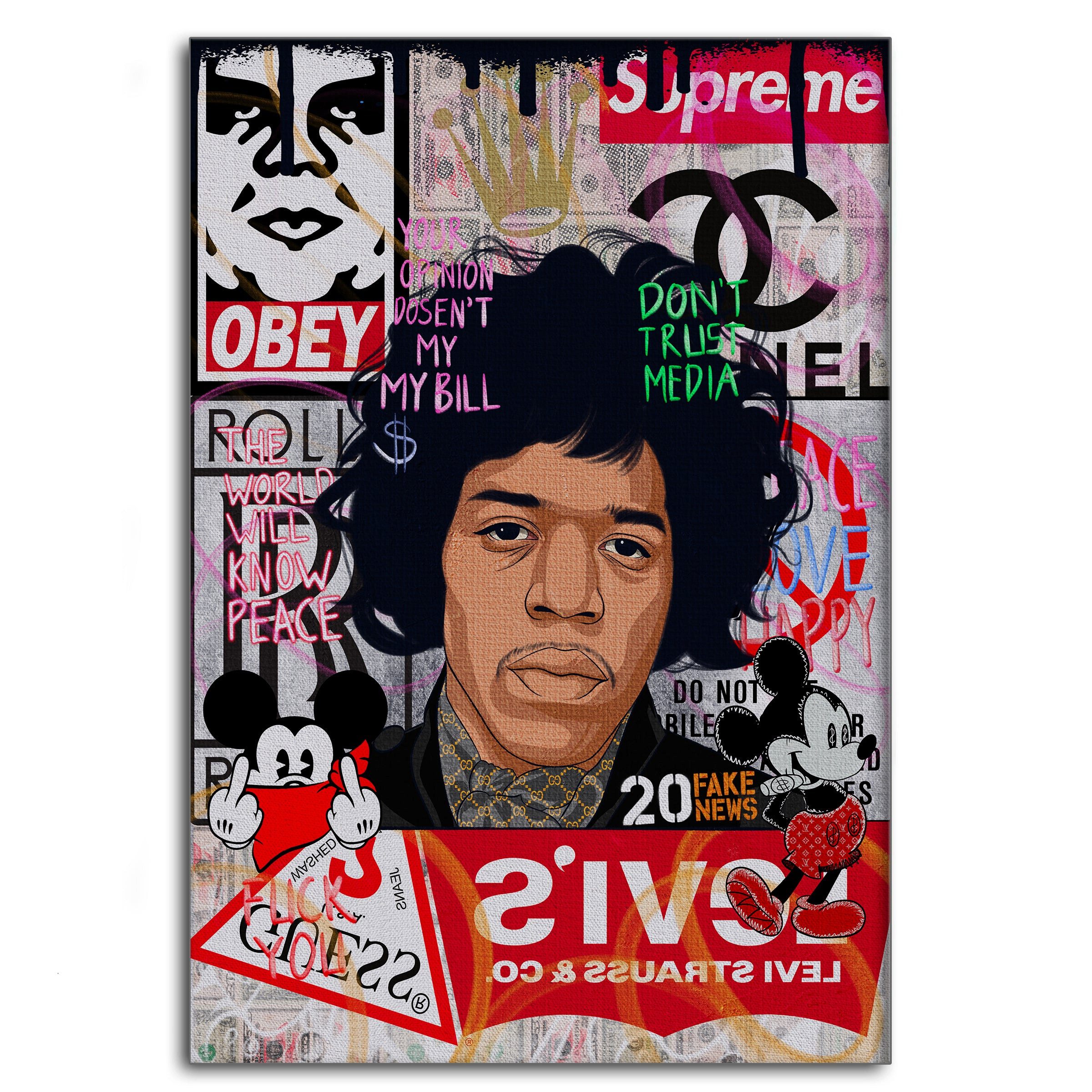 SimpleCanvas Wandbild Jimmy Hendrix - Leinwandbild Pop Art, Wandbild Pop Art, Portrait, Jimmy Hendrix