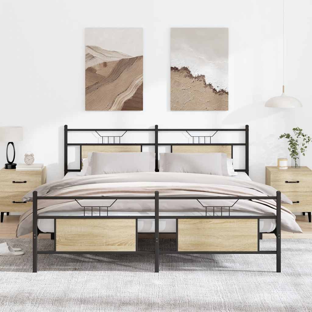 vidaXL Bett Metallbett ohne Matratze Sonoma-Eiche günstig online kaufen
