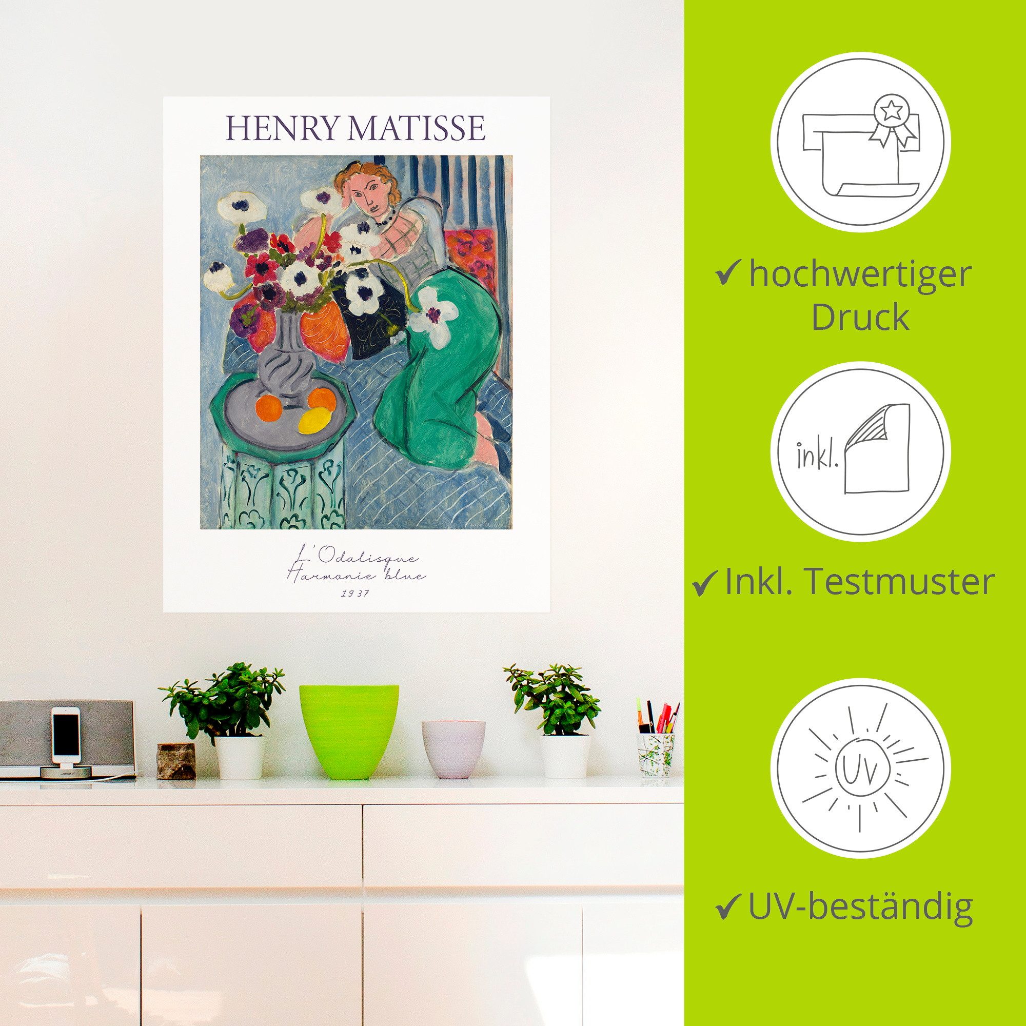 Artland Wandbild L'Odalisque, Harmonie blue. 1937, Arrangements (1 St), als Alubild, Leinwandbild, Poster, Wandaufkleber in verschied. Größen