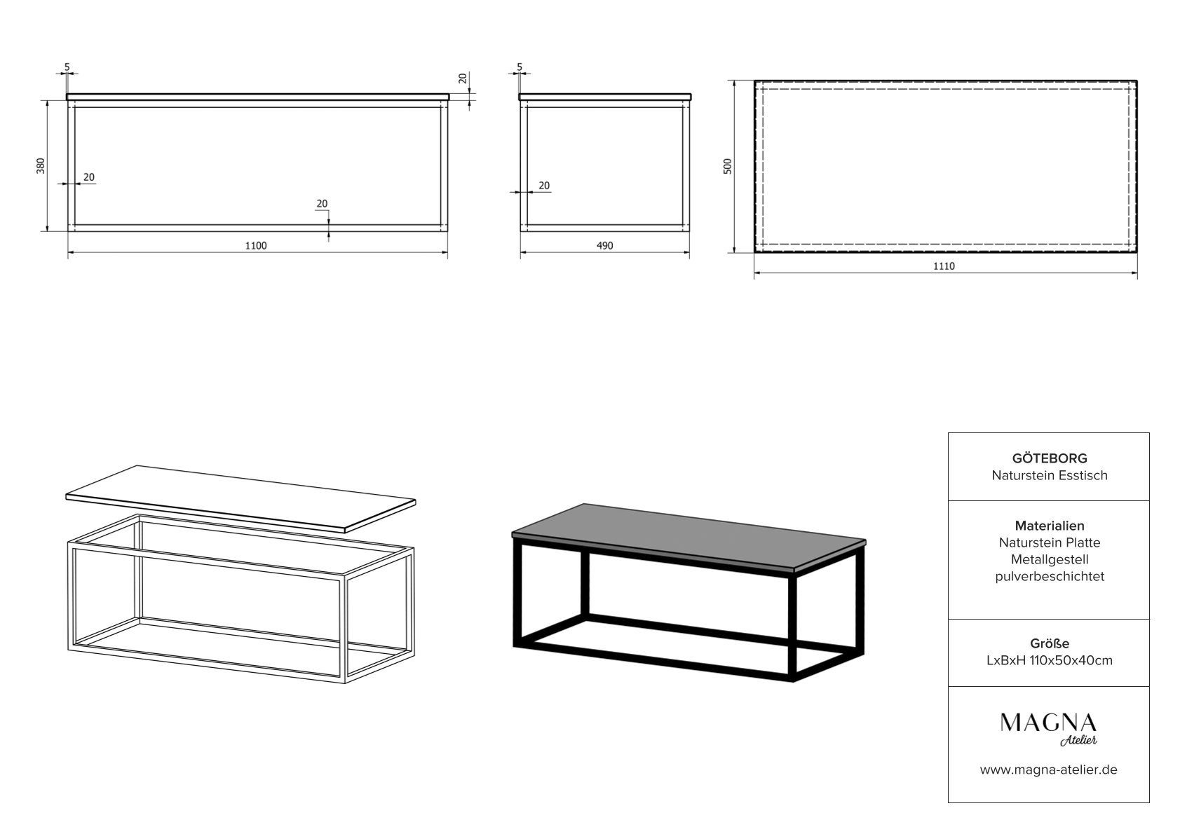 MAGNA Atelier Couchtisch schwarz mit MARMOR, Sofatisch 110x50x40cm Couchtisch, eckig, Metallgestell, White GÖTEBORG ECHTEM Olympus gold