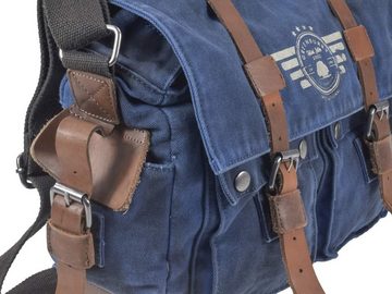 Greenburry Umhängetasche Aviator Blue Edition, used Look Canvas Lederbesatz, Schultertasche, Messenger Bag 42x27cm