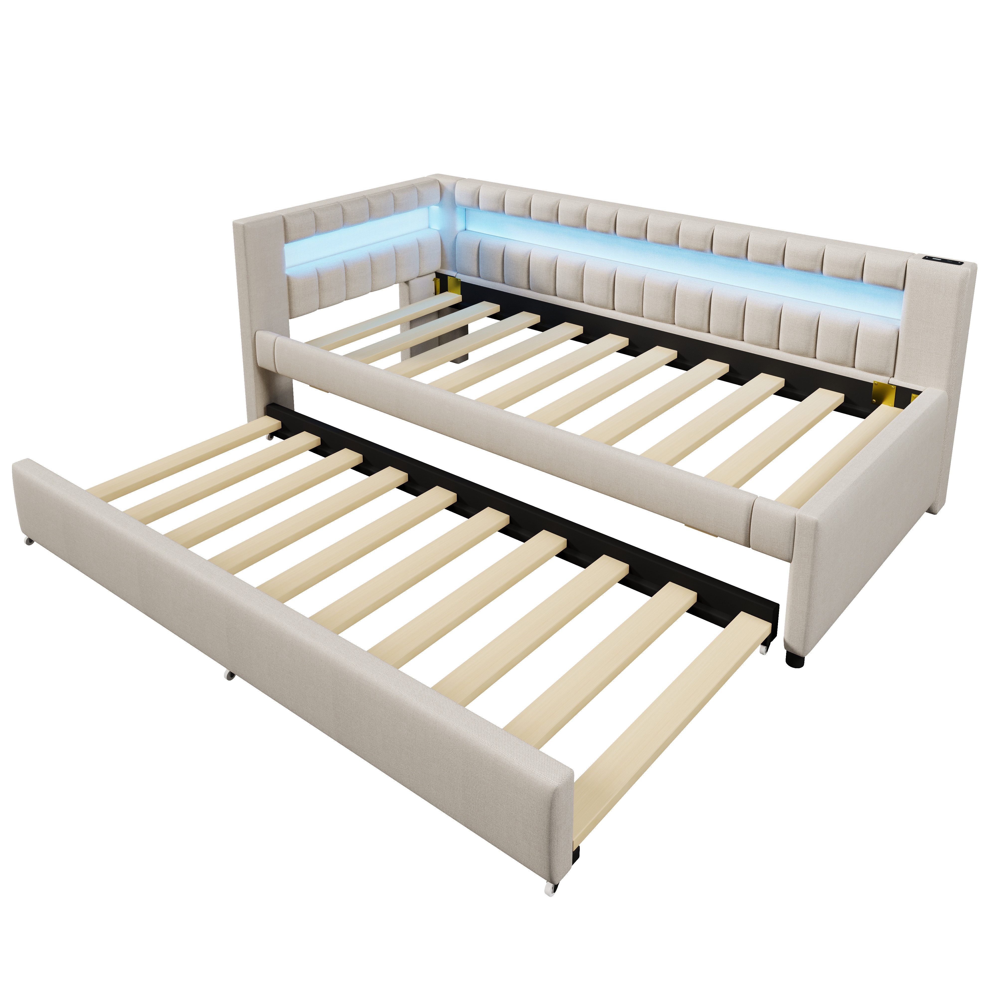 MODFU Schlafsofa Polsterbett, 90x200 mit LED-Lichtleiste günstig online kaufen