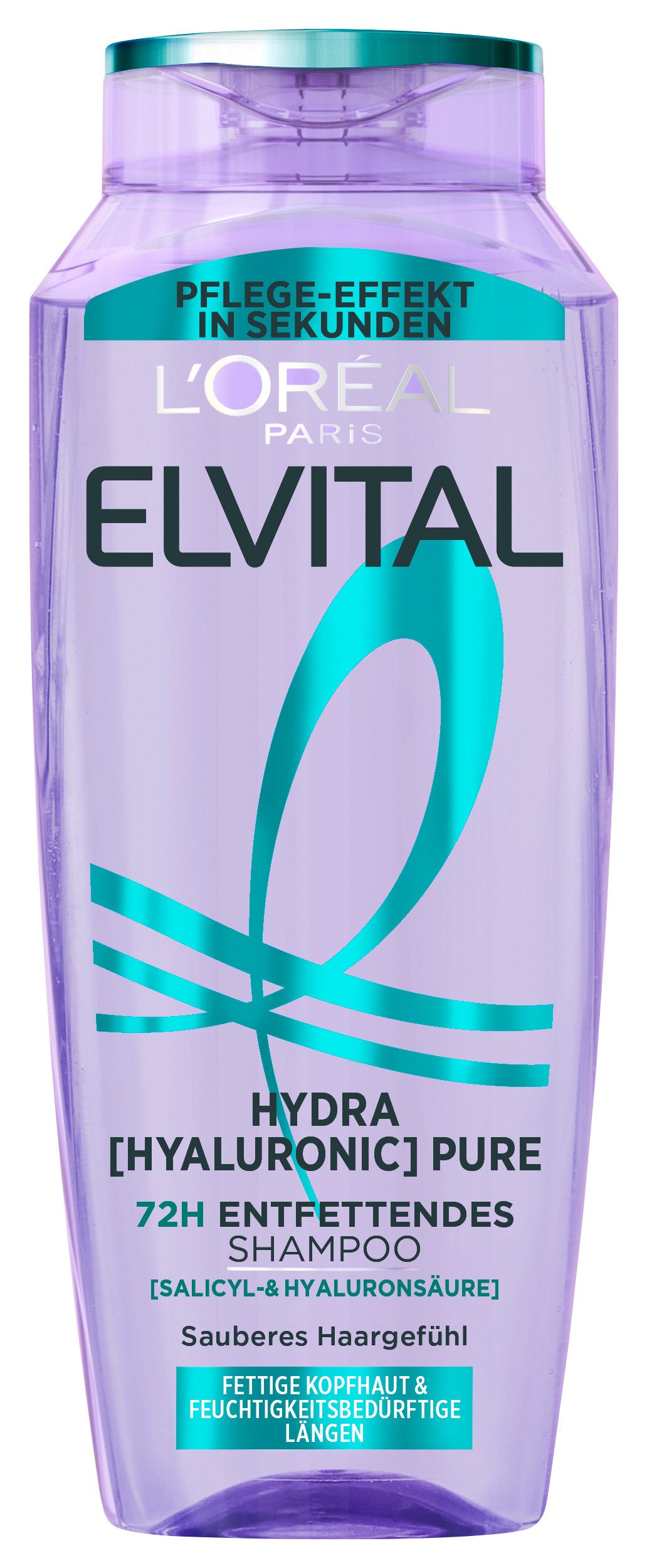L'ORÉAL PARIS Haarshampoo L'Oréal Paris Elvital Hydra [Hyaluronic] Pure Shampoo, Packung, 6-tlg., Reinigt fettige Kopfhaut, spendet bis zu 72h Feuchtigkeit für Längen.
