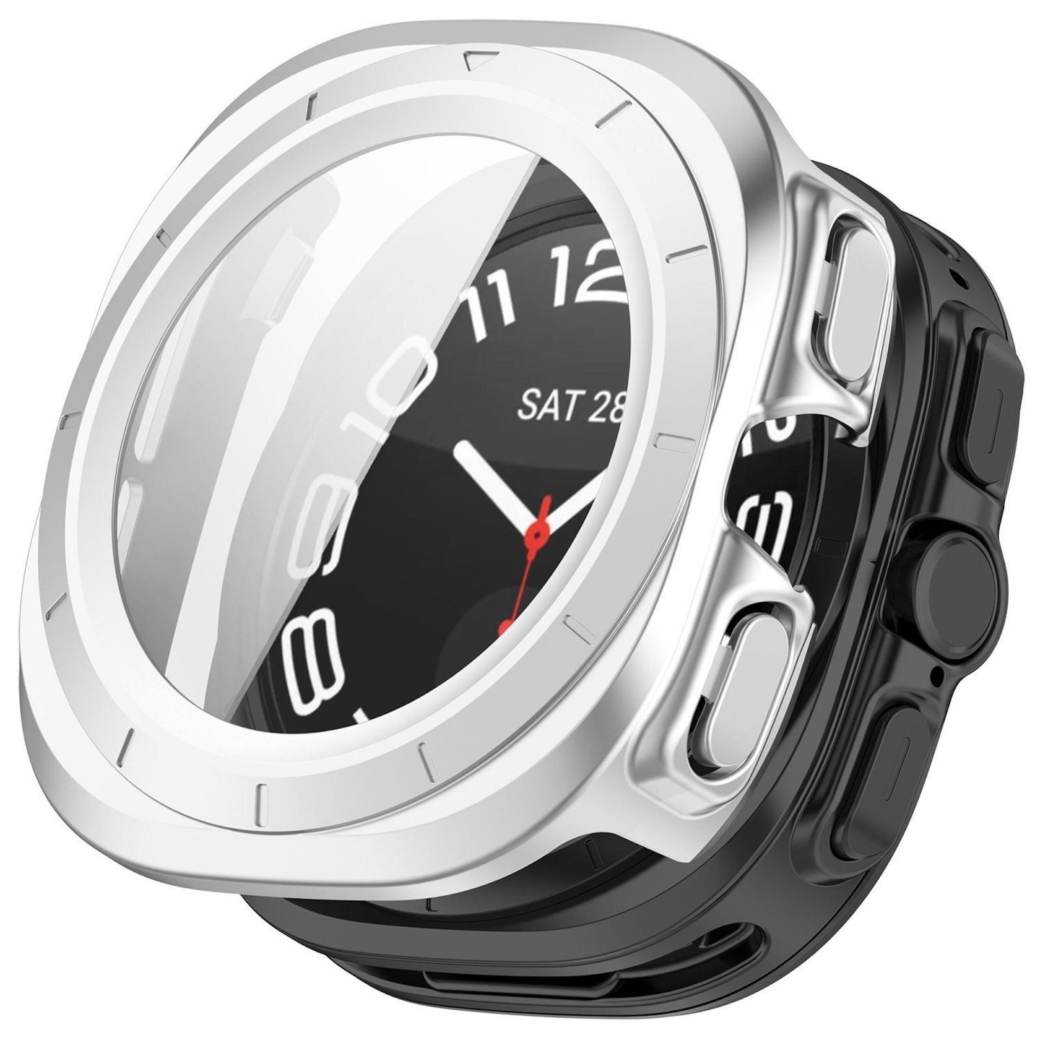 Wigento Smartwatch-Hülle Für Samsung Galaxy Watch Ultra 47mm / Ultra 2025 Hülle + Glas Silber, Schutzhülle aus PC + Hart Glas für Rundumschutz