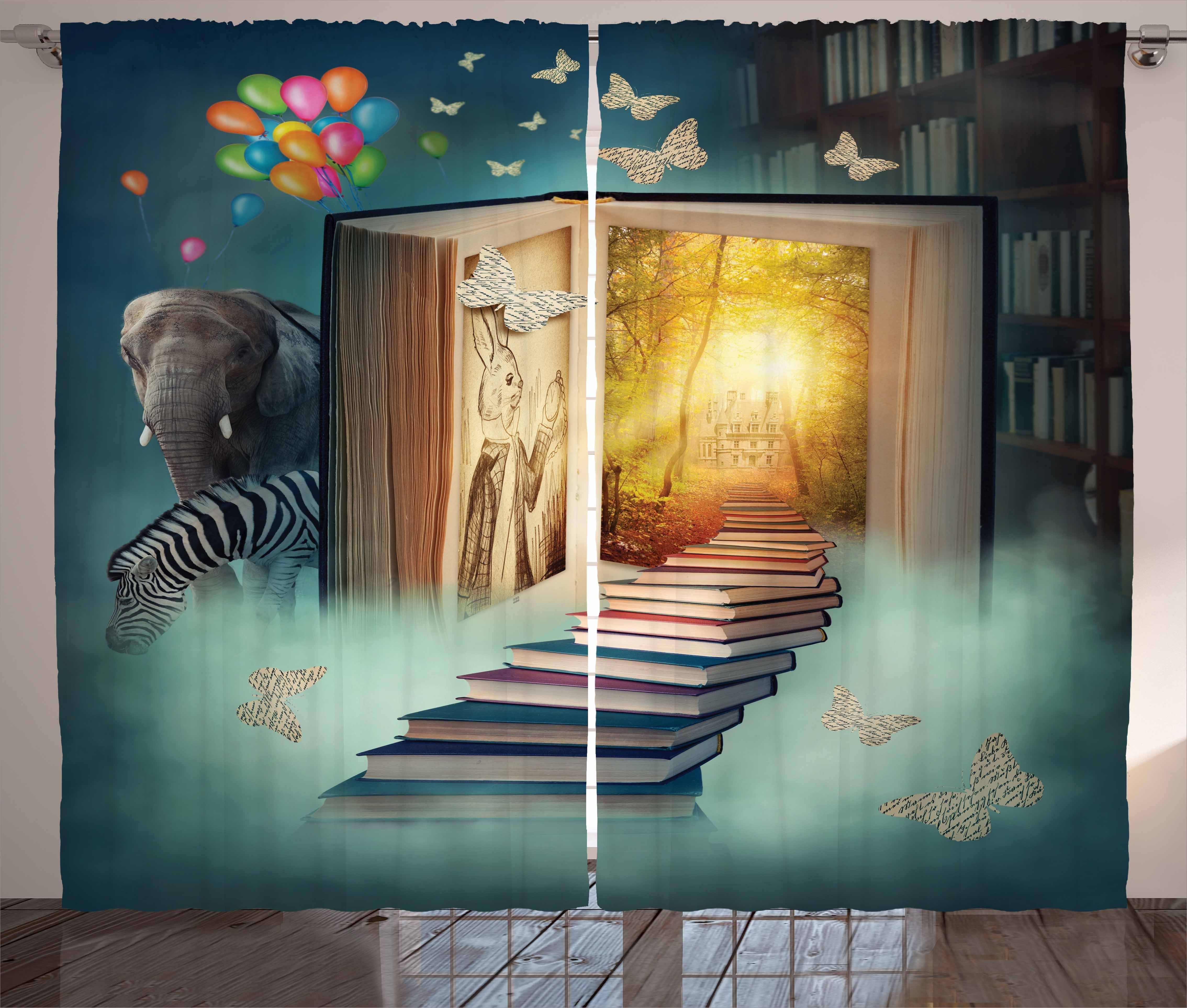 Gardine Schlafzimmer Kräuselband Vorhang mit Schlaufen und Haken, Abakuhaus, Fantasie Magic Book und Tiere