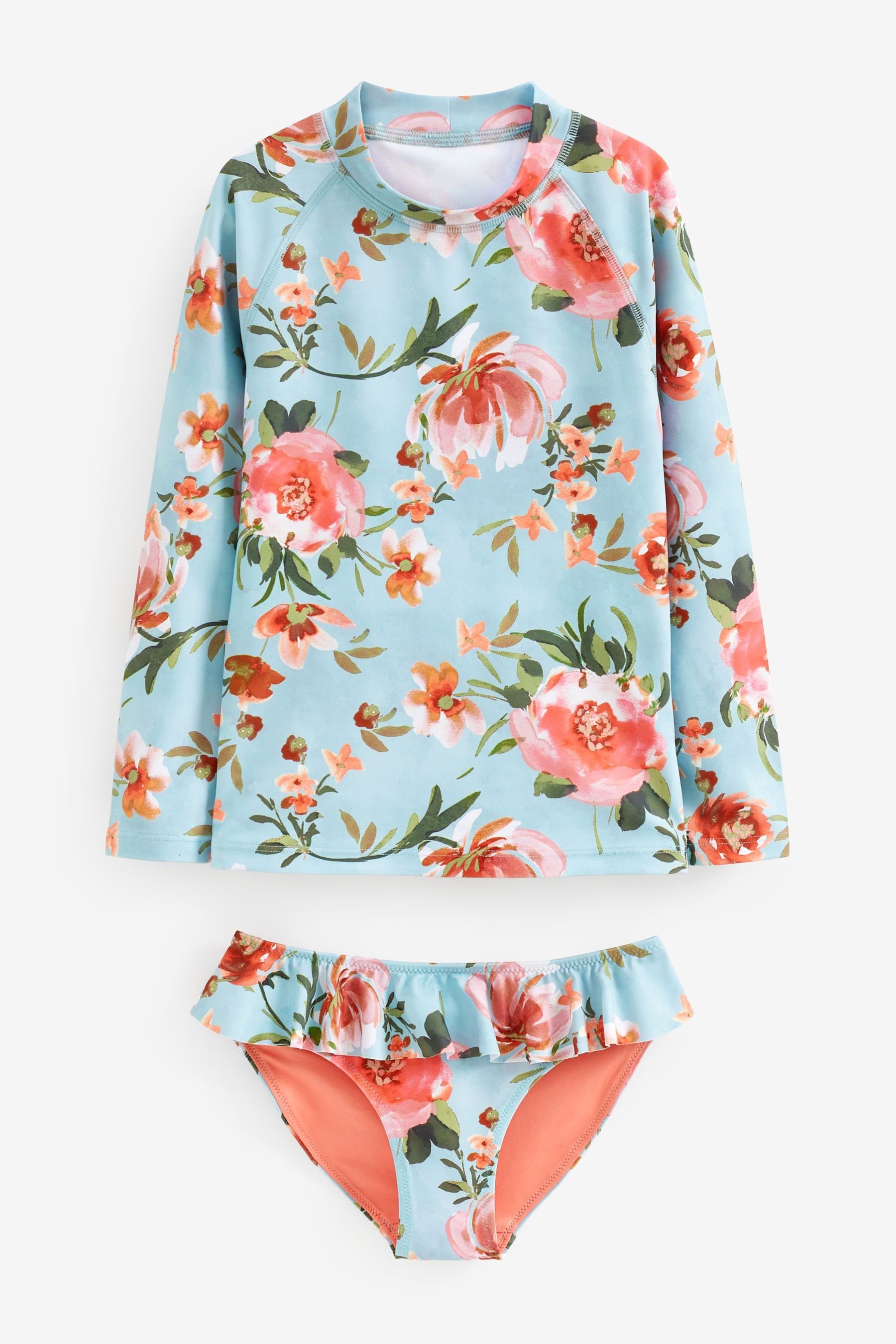 2-teiliges mit Sonnenschutz Schwimmset Floral Next Blue Badeanzug (2-St)