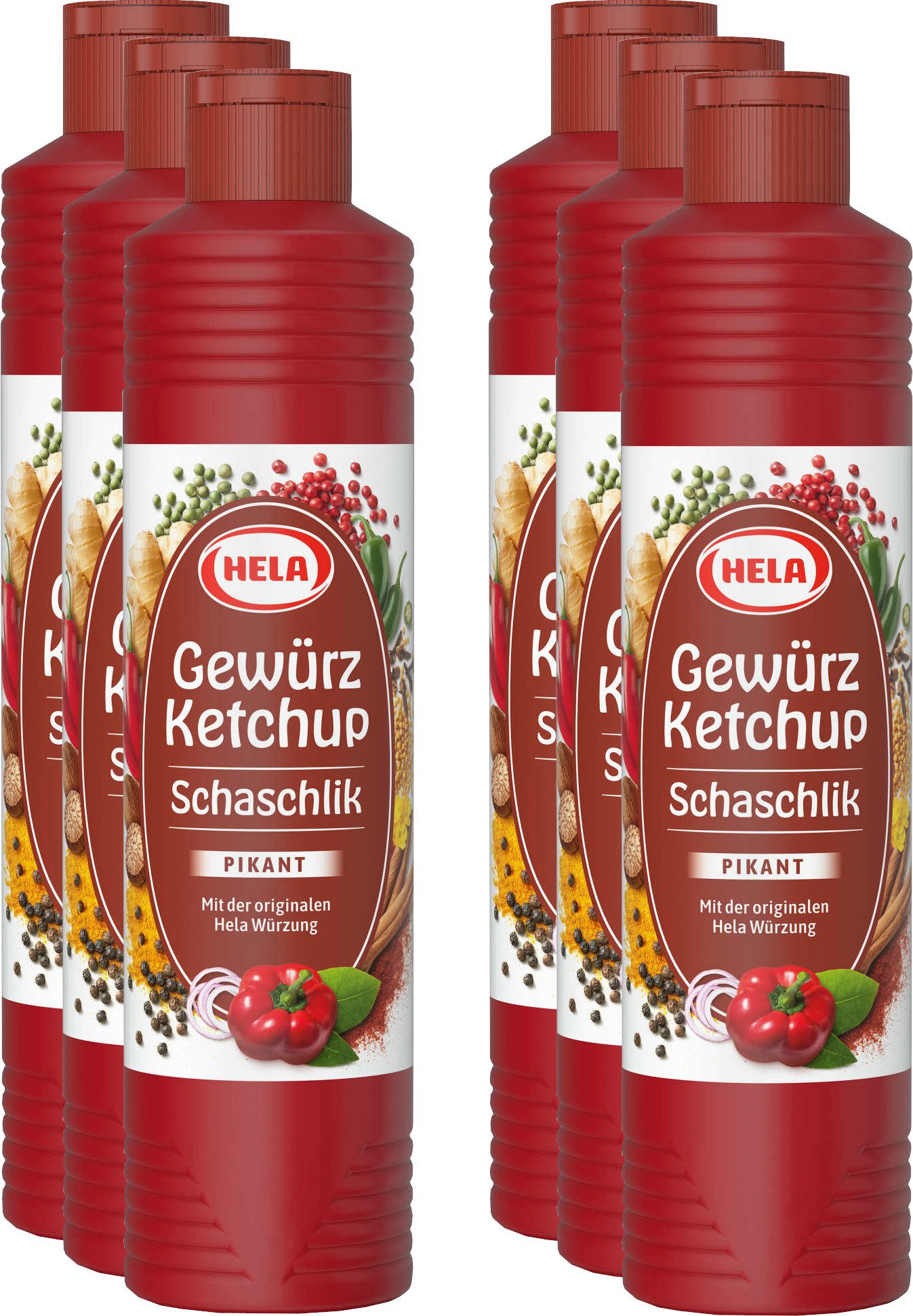 HELA Grillsauce 6x Ketchup Schaschlik pikant Gewürzketchup 800 ml Flasche Sauce Imbiss, 0.8 l, 800 ml