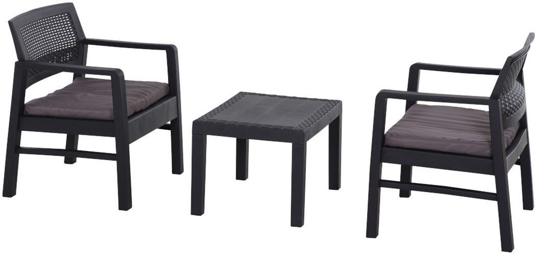 Progarden Balkonset Kraka, (Set, 3-tlg), anthrazit, inkl. Kissen, Outdoor Kunststoff-Lounge-Set