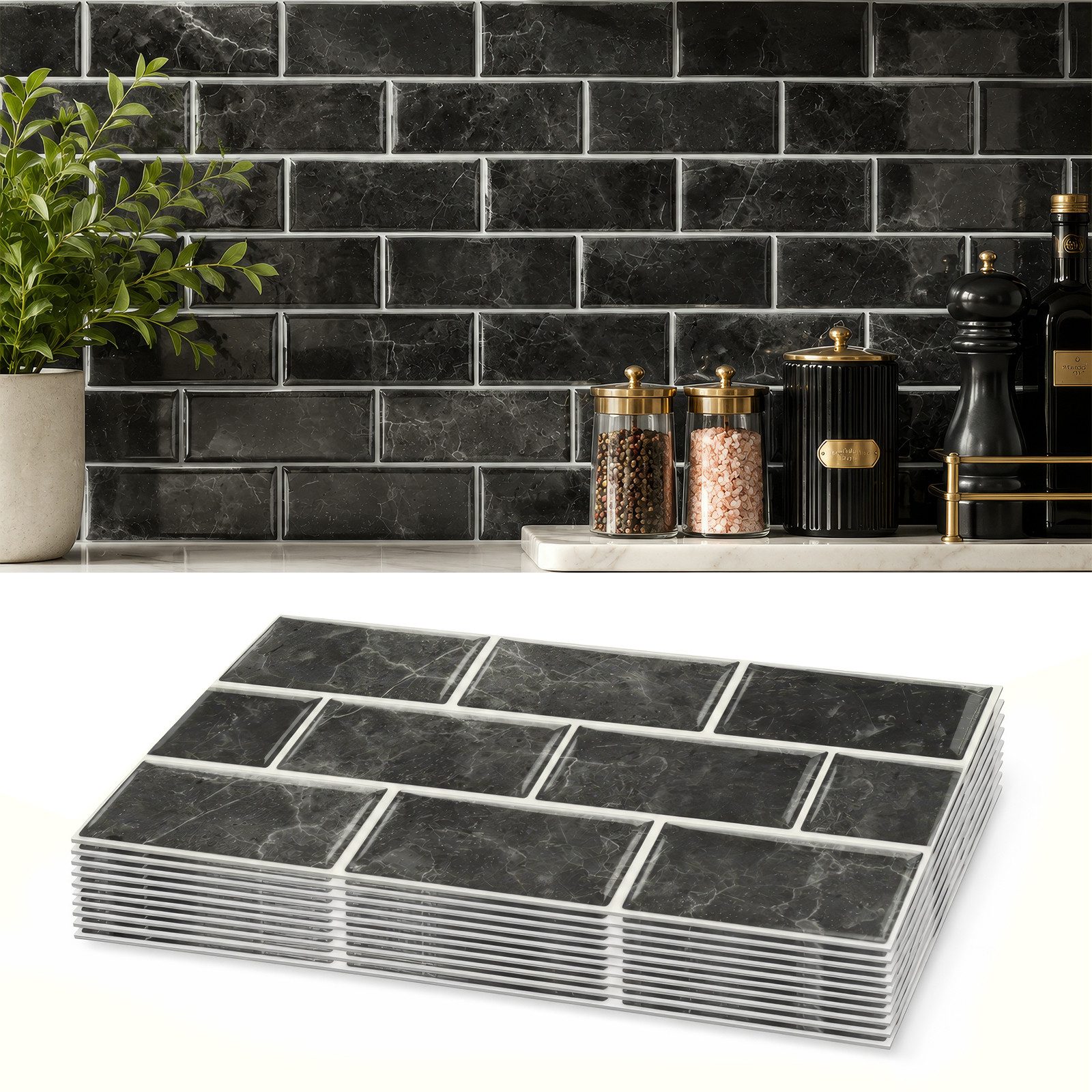 BlingBin Fliesenaufkleber 12 stück Küchenfliesen Mosaik Selbstklebend Badezimmer Fliesendekor (12 stück, 12 St., 15x30cm), Küchenrückwand zum Küche Esszimmer Bad Fliesenfolie Deko