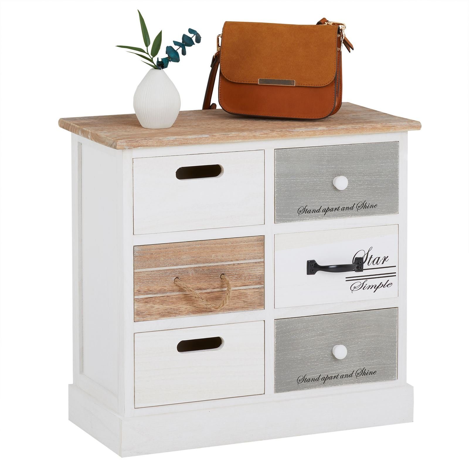 CARO-Möbel Kommode SALVA, Schubladenschrank, kleine Flurkommode Sitztruhe Shabby Chic weiß