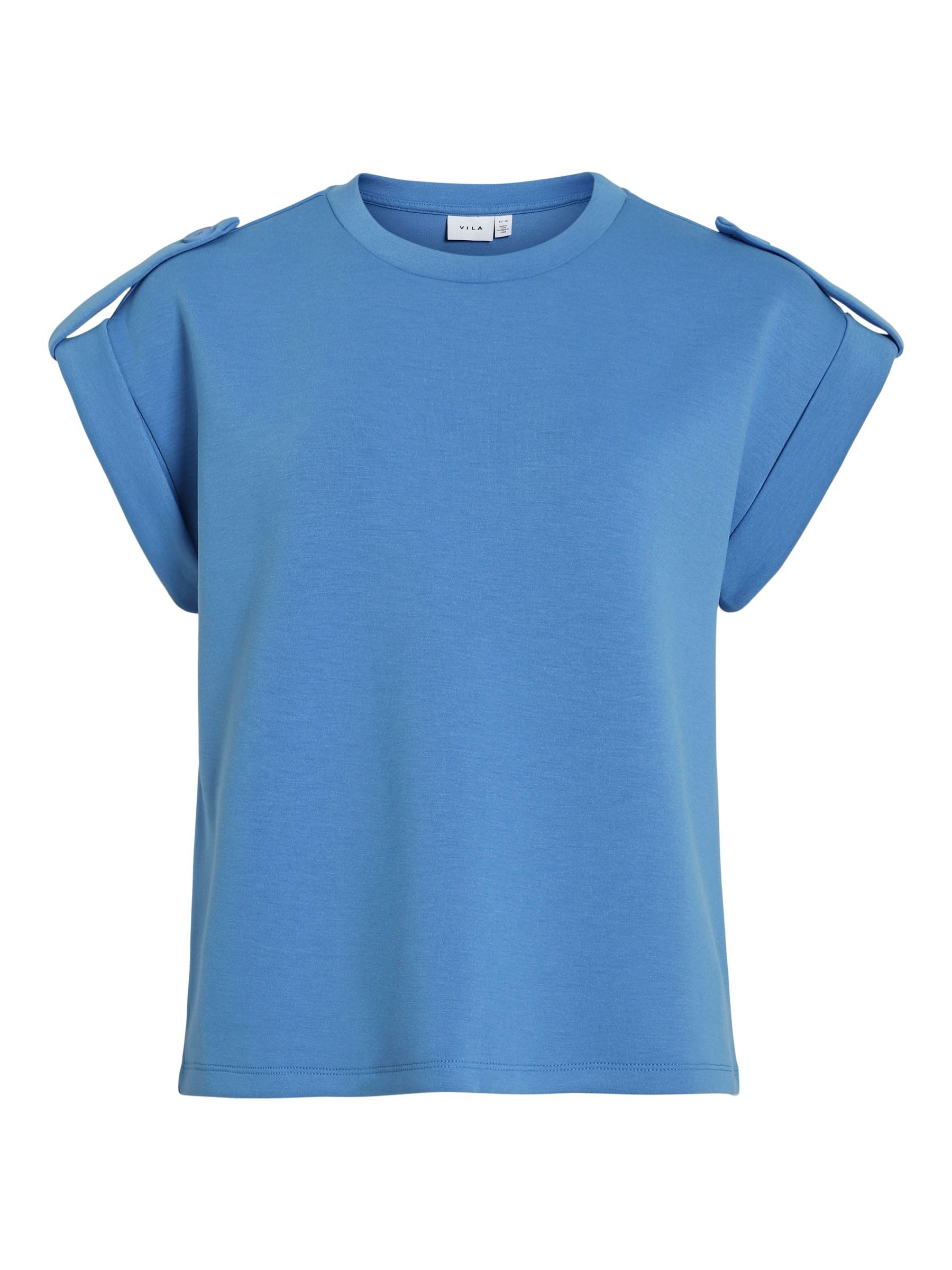 Vila T-Shirt Kurzarm- mit Schulterknöpfen, Rundhals günstig online kaufen