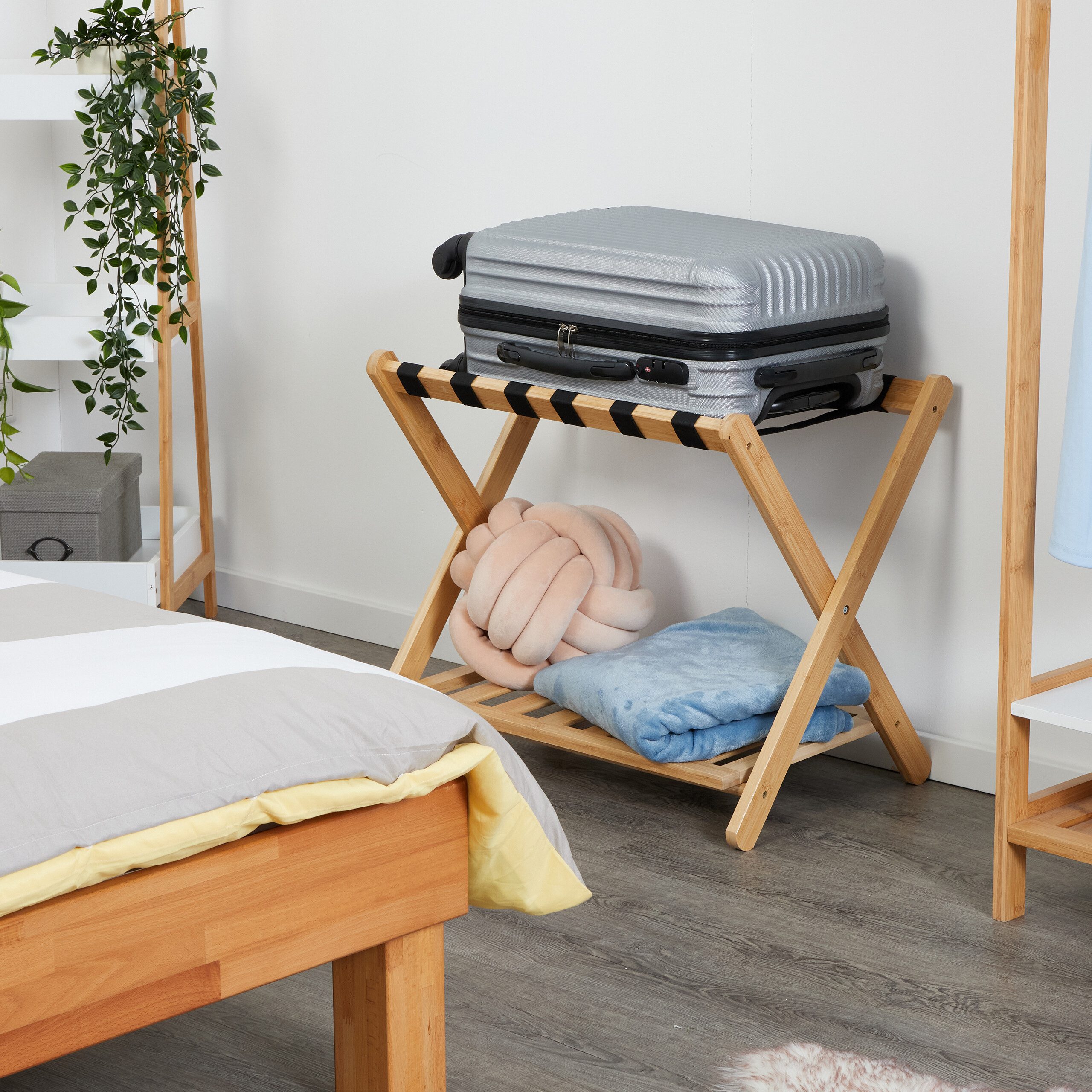 relaxdays Ablagetisch 2x Kofferstnder aus Bambus