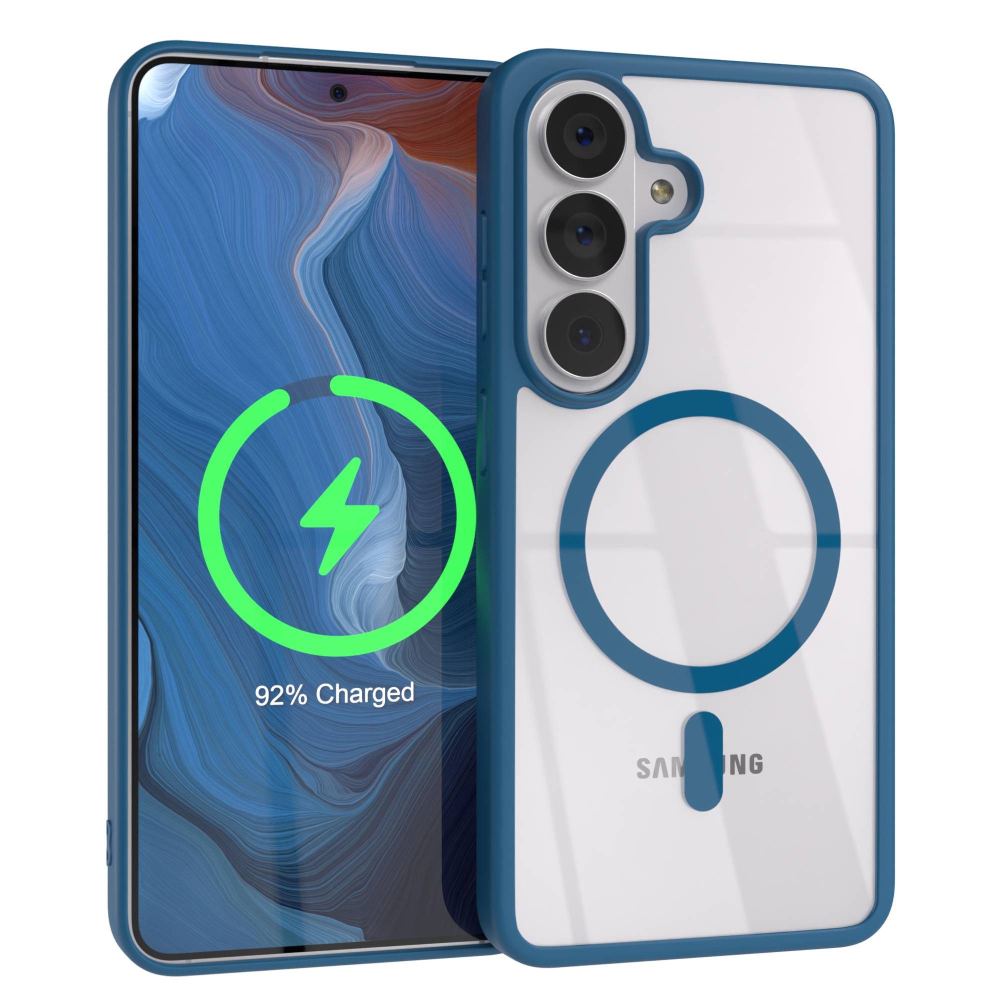 EAZY CASE Handyhülle Transparente Hülle mit MagSafe Samsung Galaxy S26 6,3 Zoll, Silikon Handyhülle, Schutzhülle mit Kameraschutz, Etui magnetisch Blau