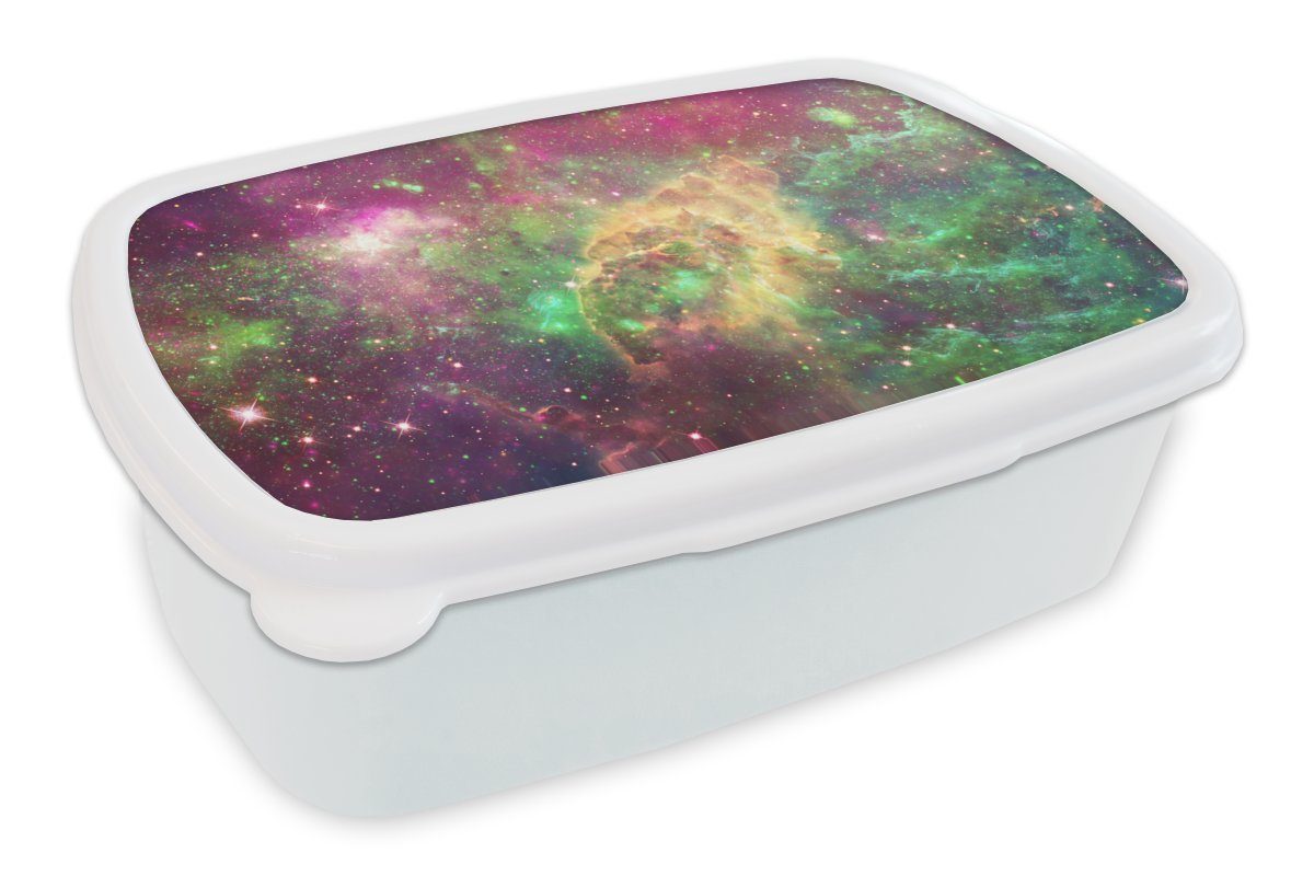 Kunststoff, Brotdose, Lunchbox Kinder Brotbox weiß für Sterne, und Weltraum Jungs (2-tlg), für Erwachsene, MuchoWow - Mädchen - Grün und