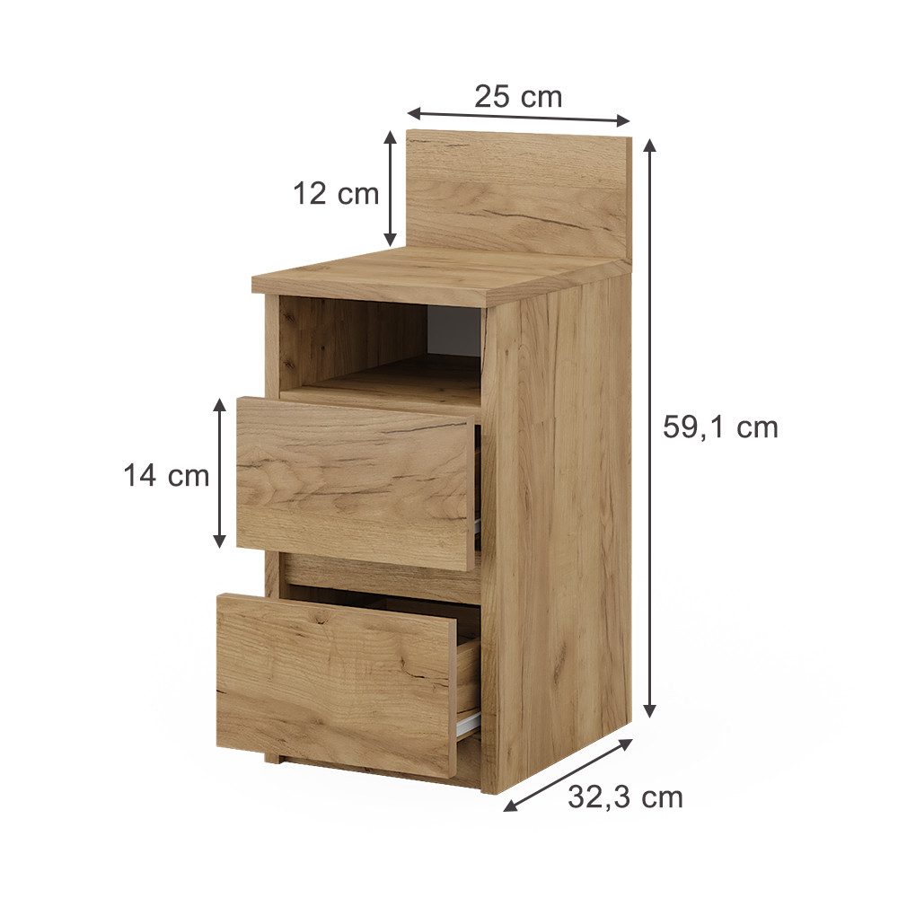 Vicco Nachtschrank Monty, Goldkraft Eiche, 25 x 59.1 cm 2er Set (2-St)