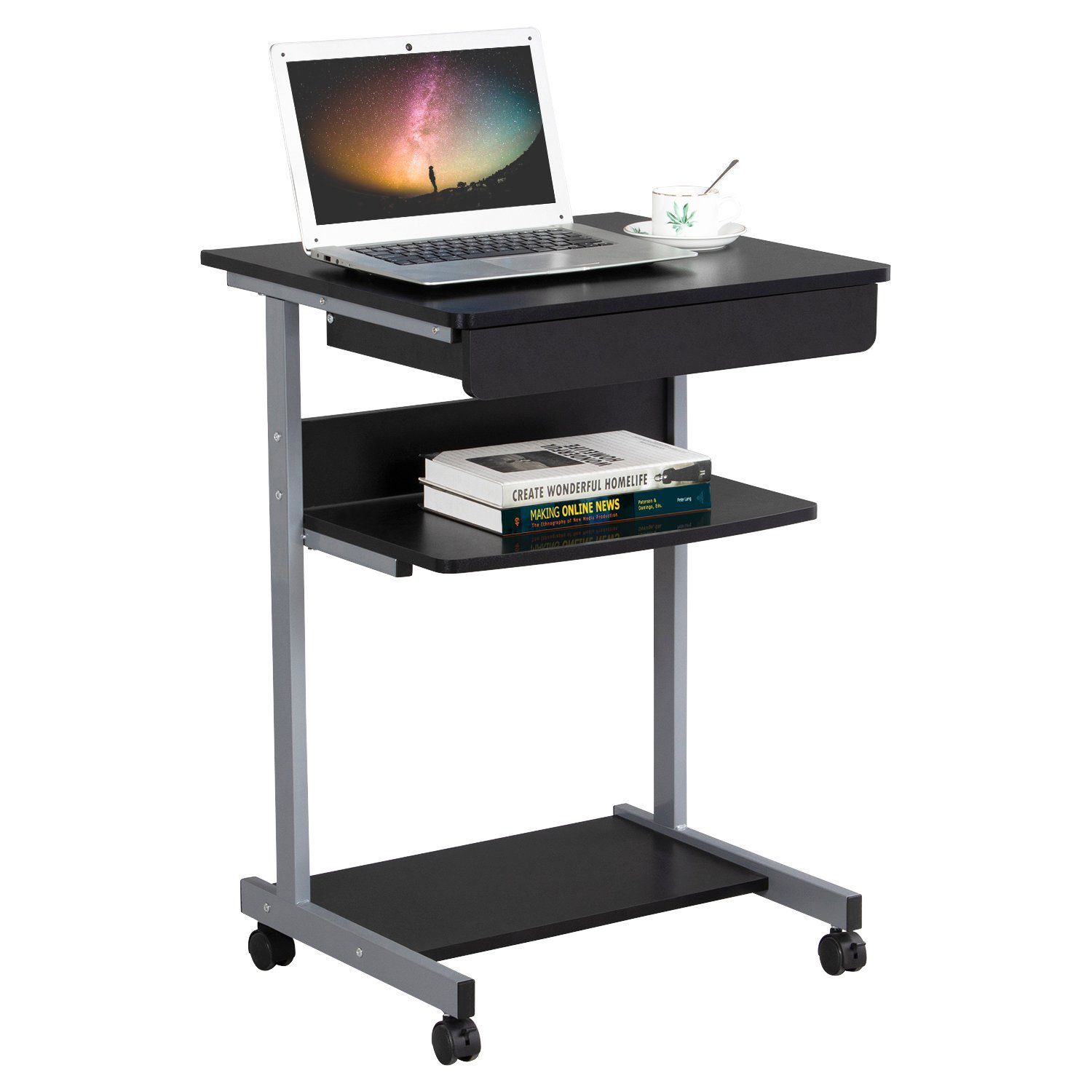 Yaheetech Schreibtisch, mit Tastaturablage, Laptoptisch für Homeoffice