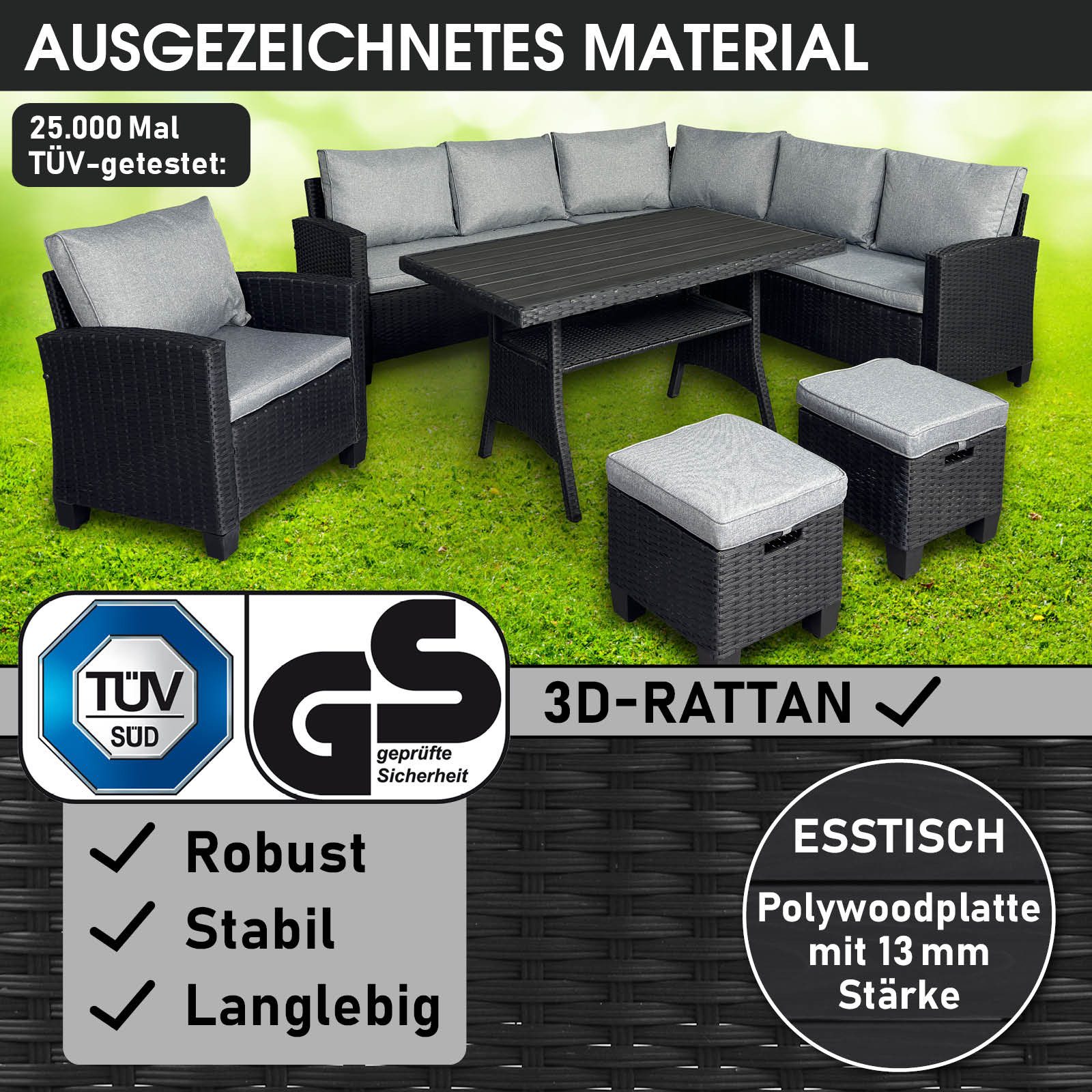 BRAST Gartenlounge-Set Hacienda, bis zu 10 Personen, viele Farben inkl. Kissen & Abdeckung, (1-tlg), TÜV geprüft Outdoor Loungemöbel