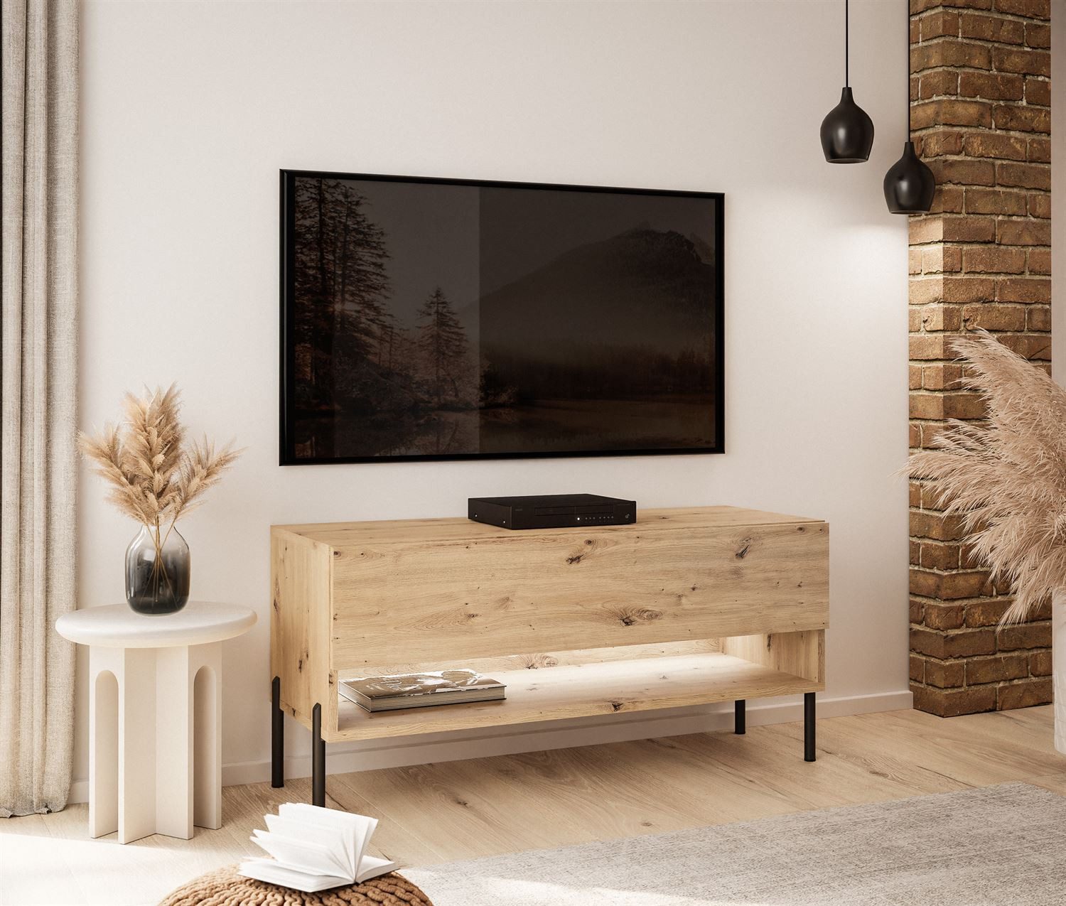 Lookway Lowboard CALANTE LOFT 90 cm RTV Schrank auf Beinen und LED-Beleuchtung