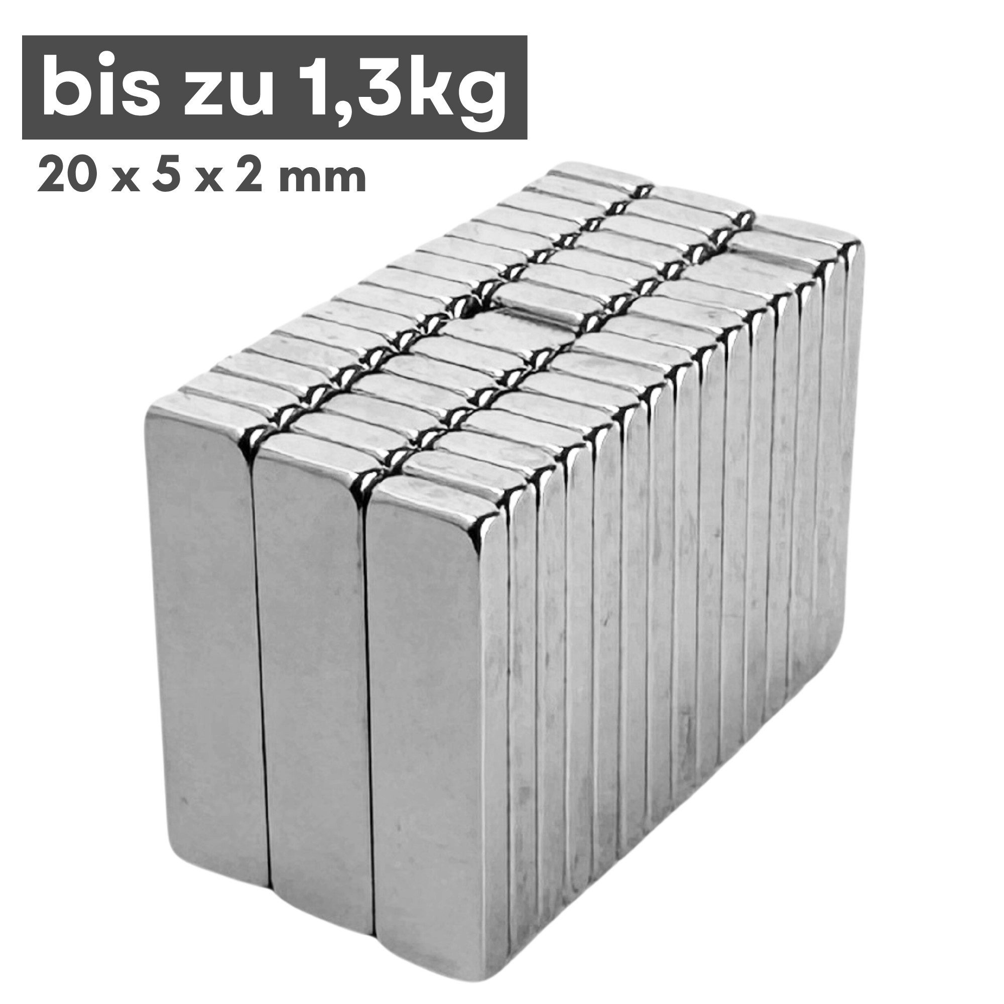 MaajeeKuto Magnet Neodym Magnet 20x5x2 mm N38 – Quadermagnet 1,3 kg Haftkraft (1-St)