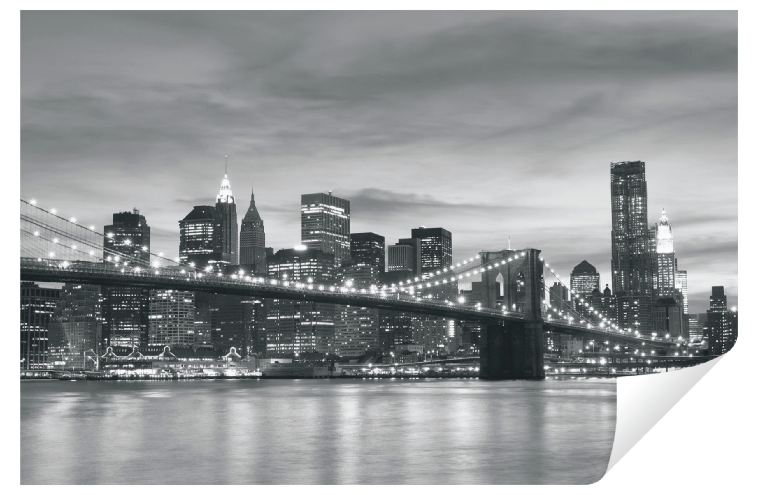 Wallarena Fototapete New York bei Nacht Vlies Tapete Wohnzimmer Schlafzimmer Wandtapete, Glatt Vlies, Stadt, Panorama, Tapete inklusive Kleister Vliestapete Motivtapete