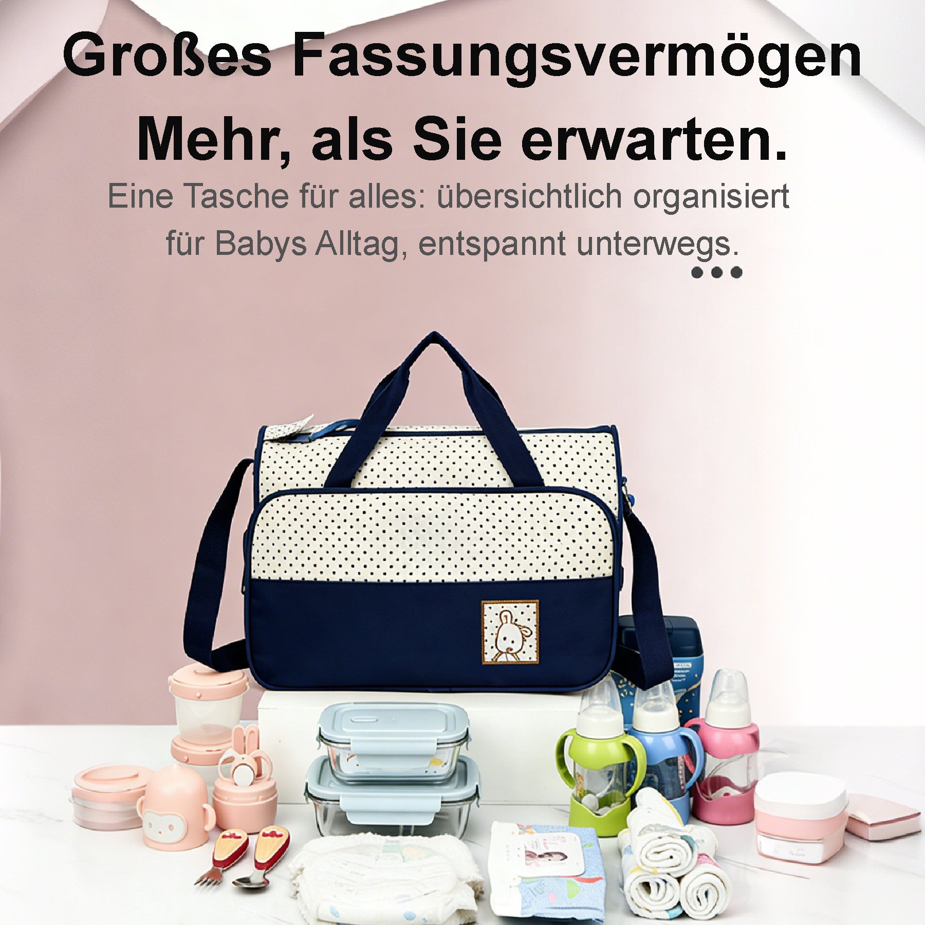 Mutig Wickeltasche 5-teiliges Baby Wickeltasche Set mit Flaschenwärmer & Wickelunterlage (Große Windeltasche als Umhängetasche & Reisetasche, Krankenhaustasche für Geburt, Mama Papa Kinderwagen), Reise Wickeltasche, Mehrzweck Wickeltasche für Unterwegs