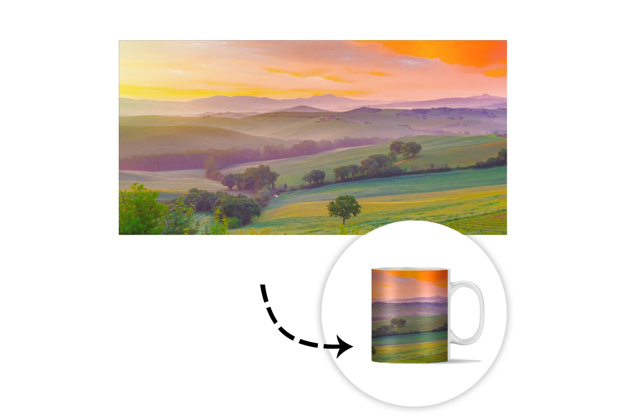 MuchoWow Tasse Toskana - Landschaft Kaffeetassen, Teetasse, Geschenk Teetasse, Keramik, - Farbenfroh, Becher