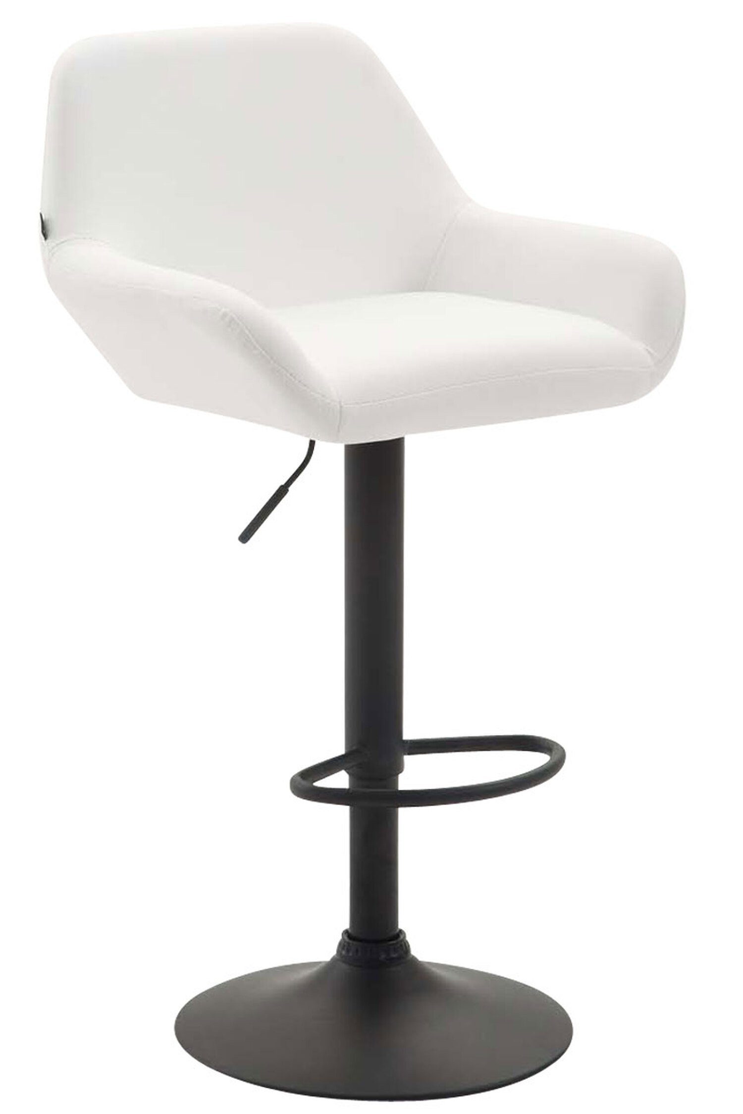 TPFLiving Barhocker Bragnum mit bequemer Rückenlehne und angenehmer Fußstütze (Barstuhl Hocker für Theke & Küche - Sitzfläche 360° drehbar), Gestell Metall schwarz matt - Sitzfläche: Kunstleder Weiß