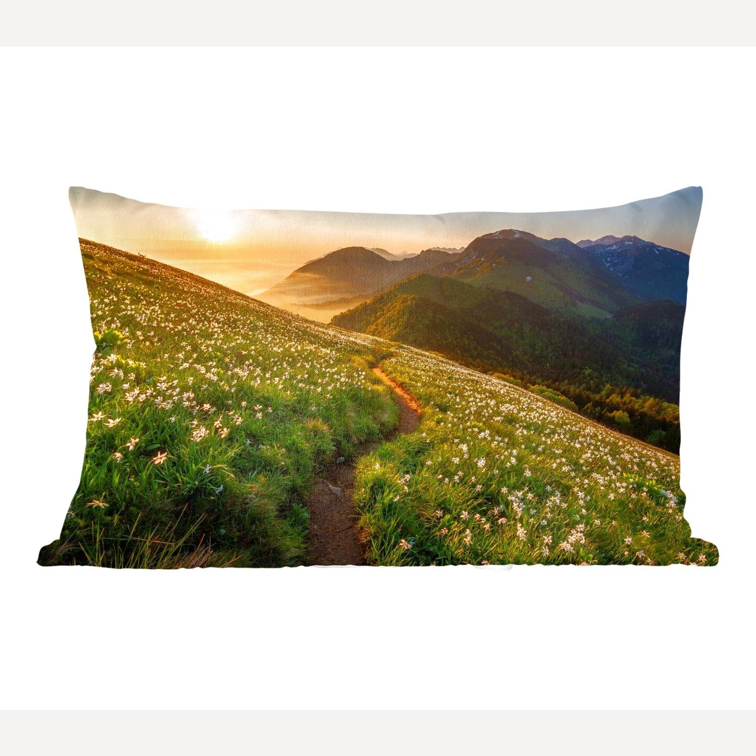 MuchoWow Dekokissen Blumen - Sonne - Berge, Wohzimmer Dekoration, Zierkissen, Dekokissen mit Füllung, Schlafzimmer