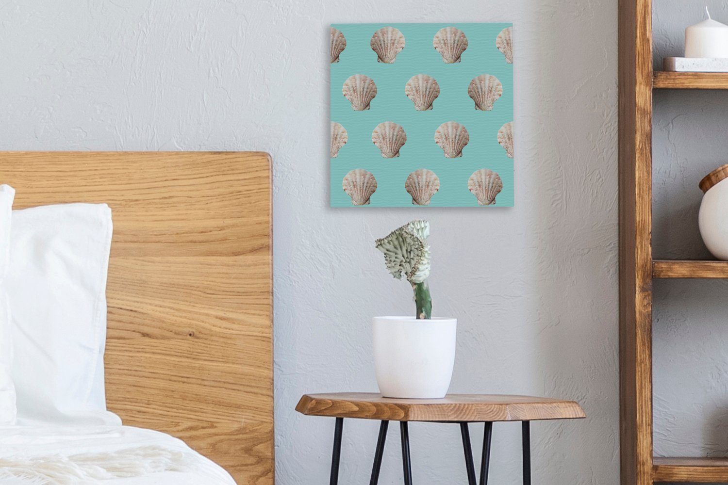 Bilder OneMillionCanvasses® - Leinwandbild Grün Muscheln Schlafzimmer - Wohnzimmer für Muster (1 Meer, - St), Leinwand