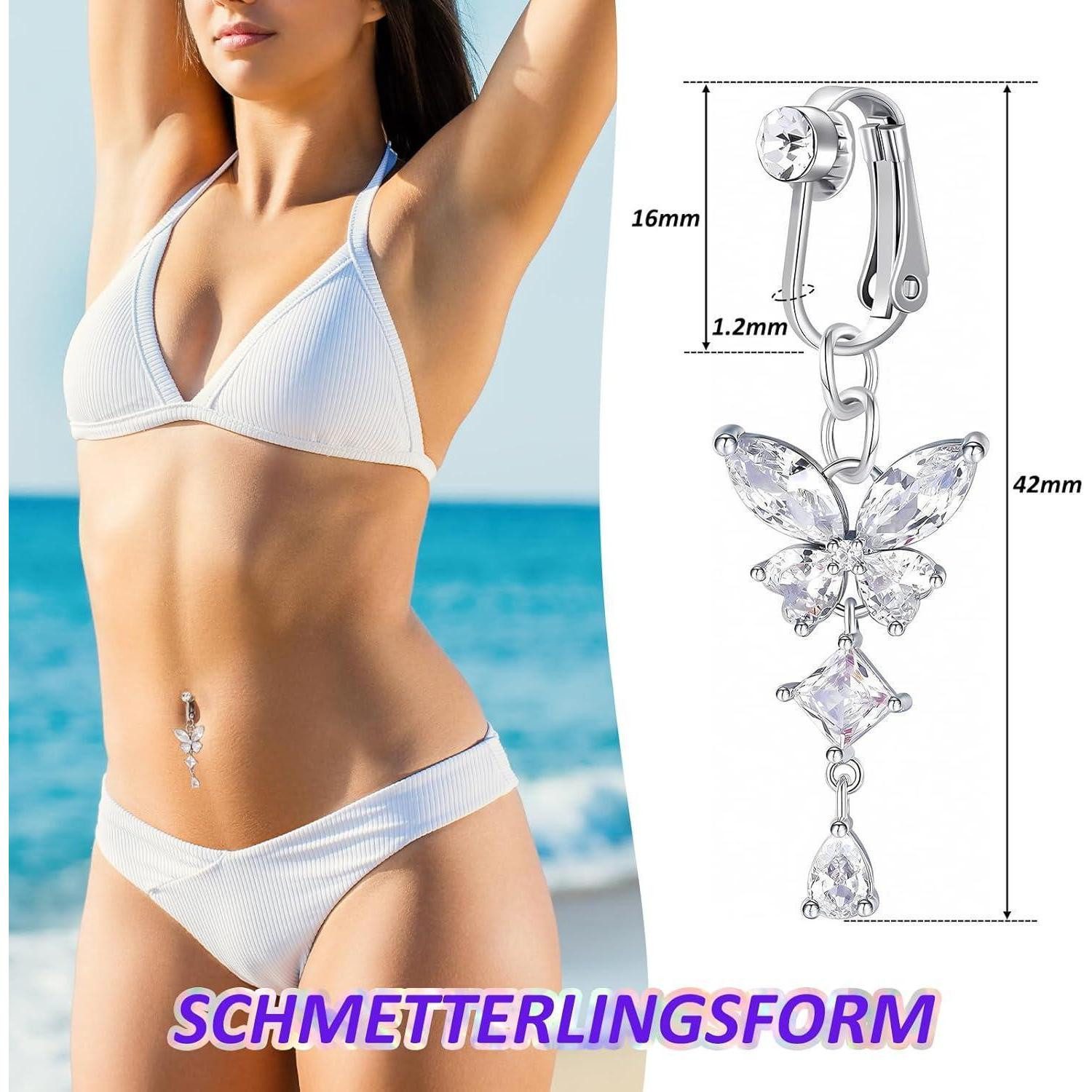 LOYEBOHU Bauchnabelpiercing-Set 3er Set Fake Bauchnabelpiercing Silber Zirk günstig online kaufen