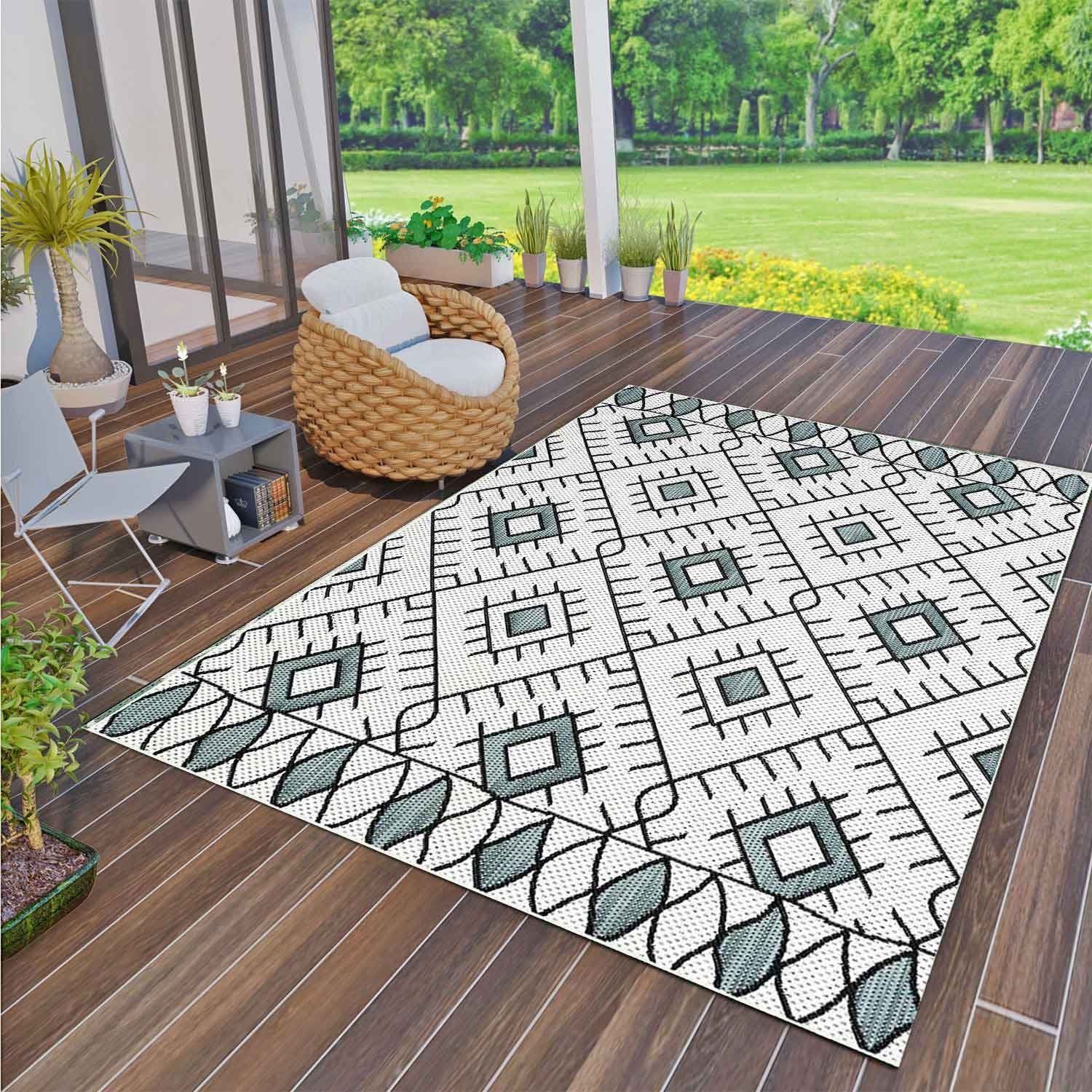 Vimoda Outdoorteppich In- und Outdoor Läufer Terrassen & Balkon Küche, Rechteckig, Läufer Flachgewebe Rauten Boho