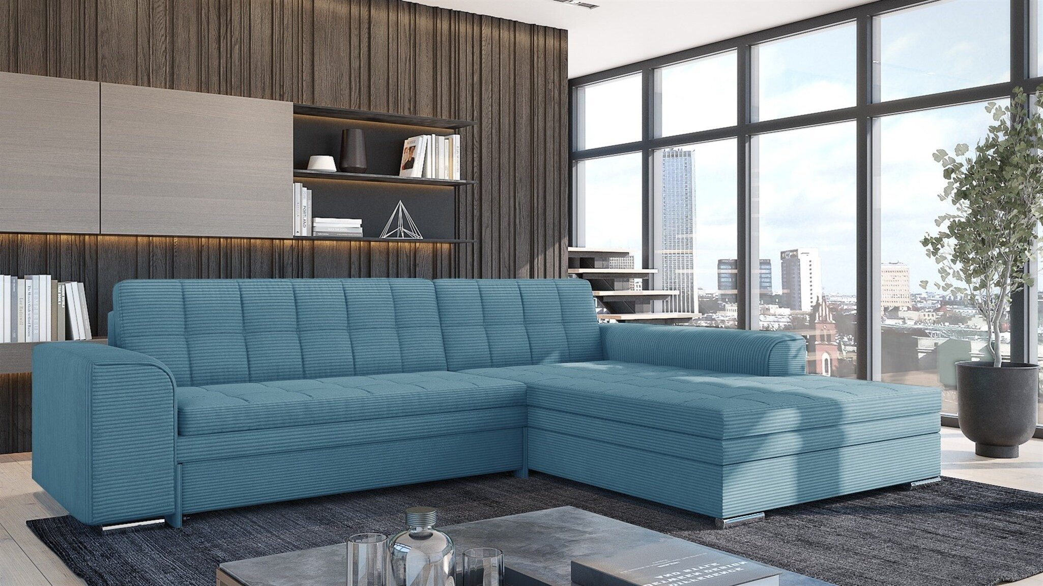 Fun Möbel Ecksofa Schlafsofa LUSAKA mit Ottomane in Stoff, Rundumbezug, Ottomane Links oder Rechts