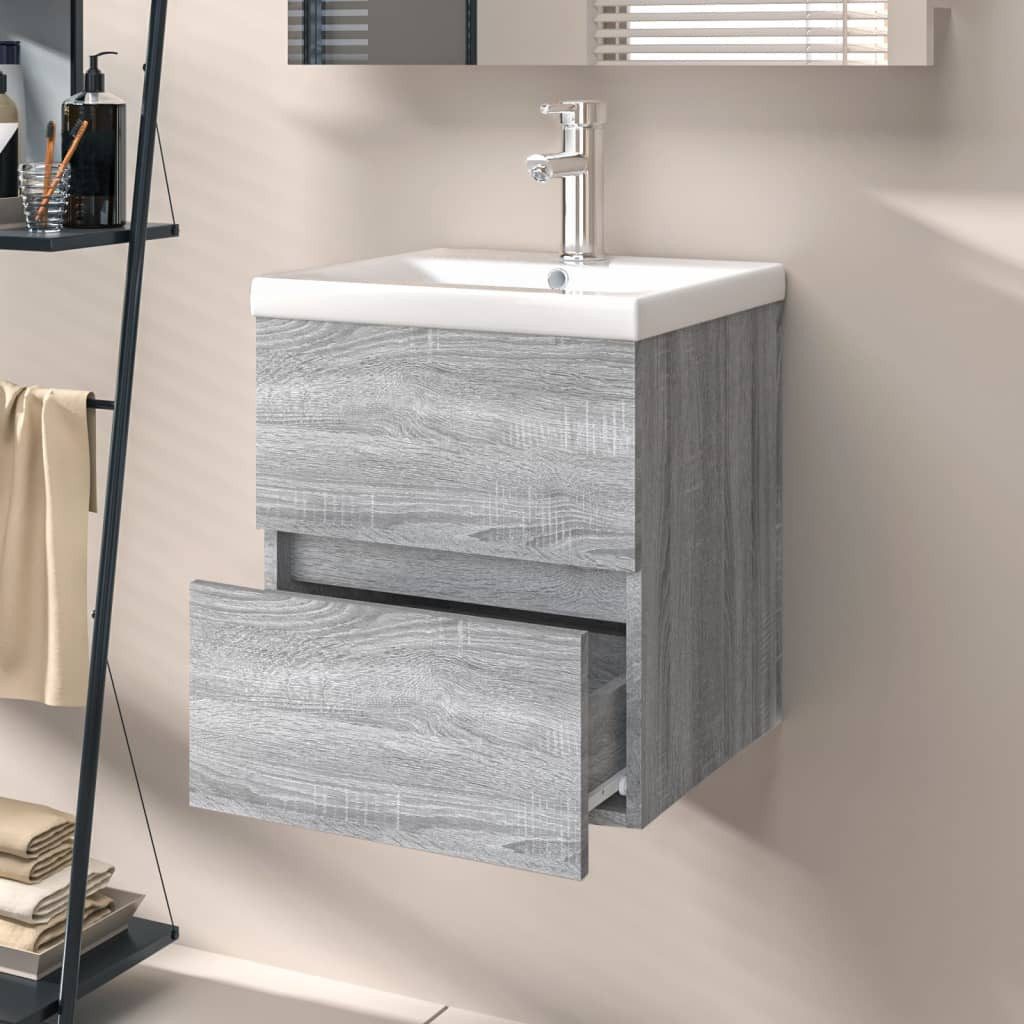 vidaXL Waschtisch 41 x 385 x 45 cm Waschbeckenschrank Grau Sonoma 41x38,5x45 cm Spanplat