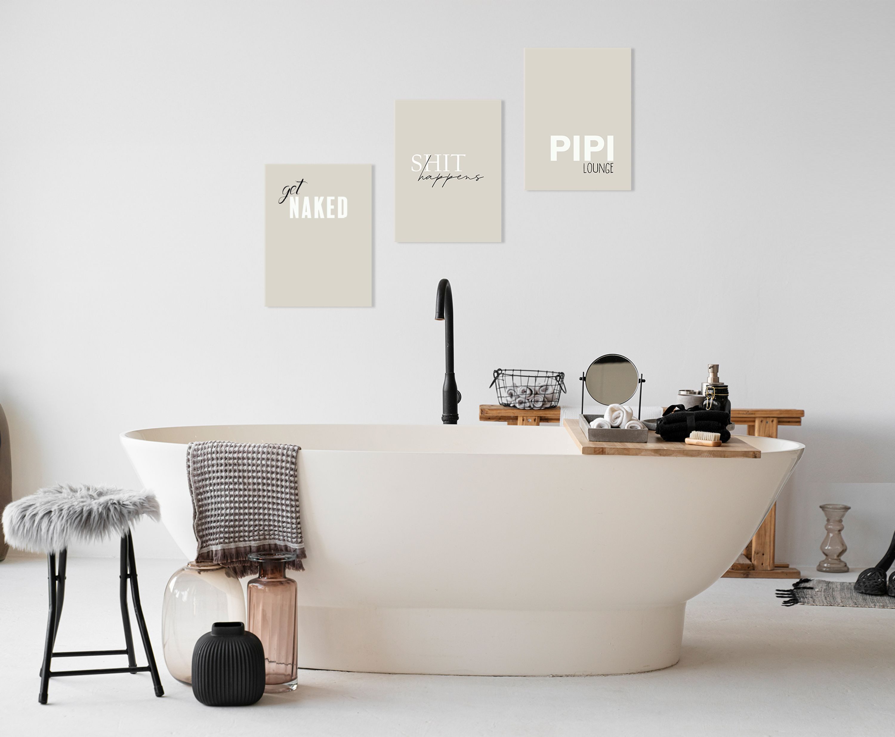 artissimo Mehrteilige Bilder Bilderset 3er-Set, Deko Bad / Badezimmer, beige weiß, Bilder Sprüche, Badezimmerbild: Sprüche Bad – Bild 3 von 5