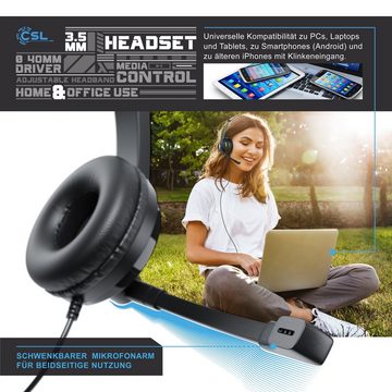 CSL Headset (Beweglicher Mikrofonarm; freisprechen; Chat Callcenter; Auto LKW; PC; Smartphone; PS4; PS5, Mikrofon, PC Office Kopfhörer, 3,5 mm Klinke, große Ohrpolster)