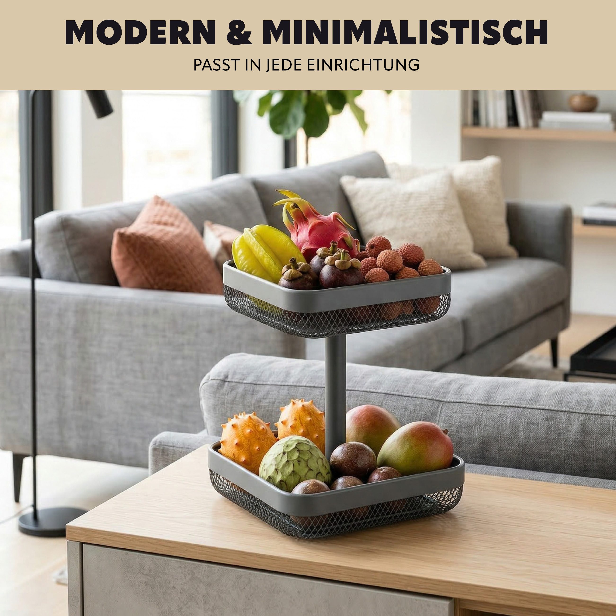 eluno Obstschale 2-stöckig, eckig, 20 x 20 cm und 25 x 25 cm, aus Metall, Metall, 2-stöckig