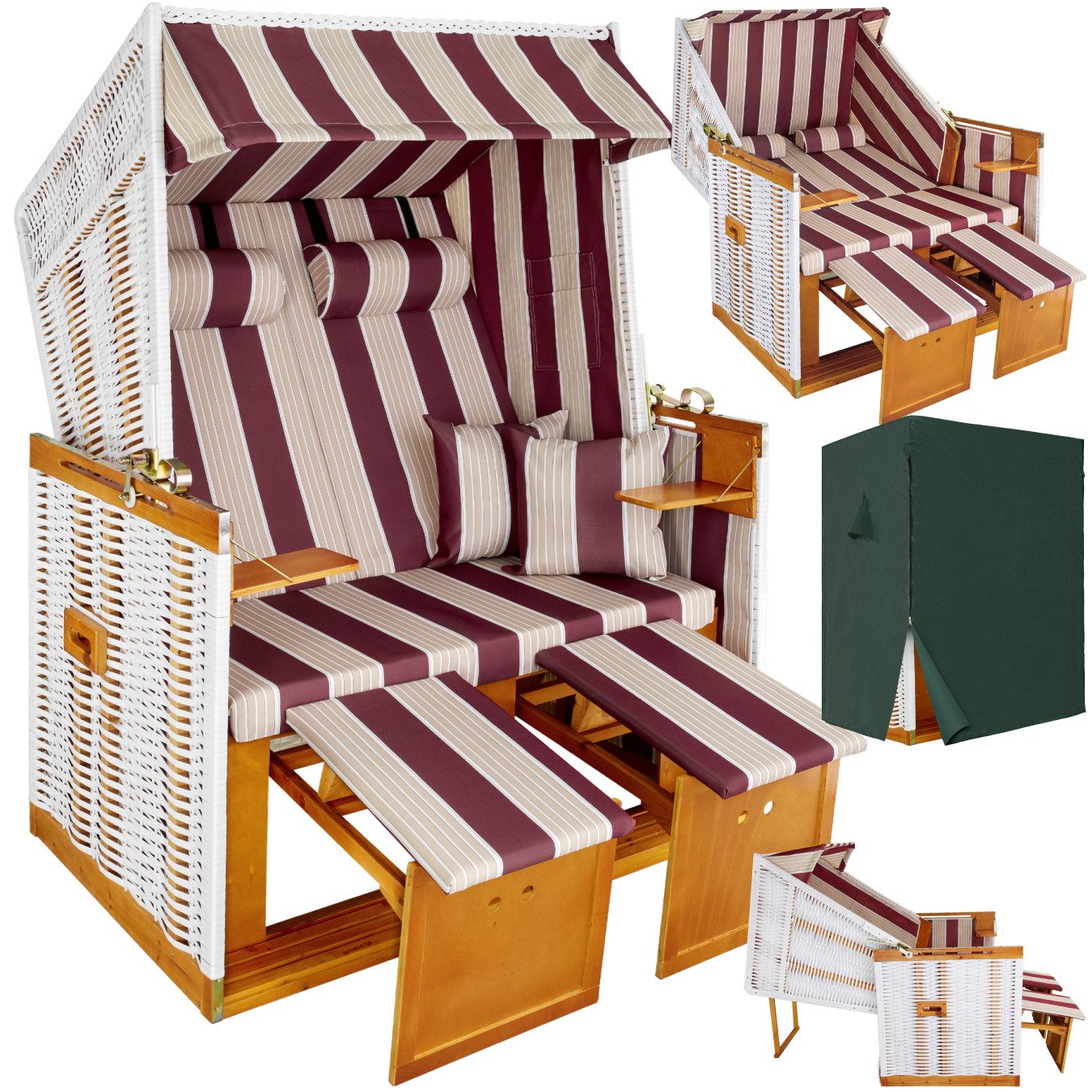 tectake Strandkorb 2-Sitzer mit Polster, verstellbar, günstig online kaufen