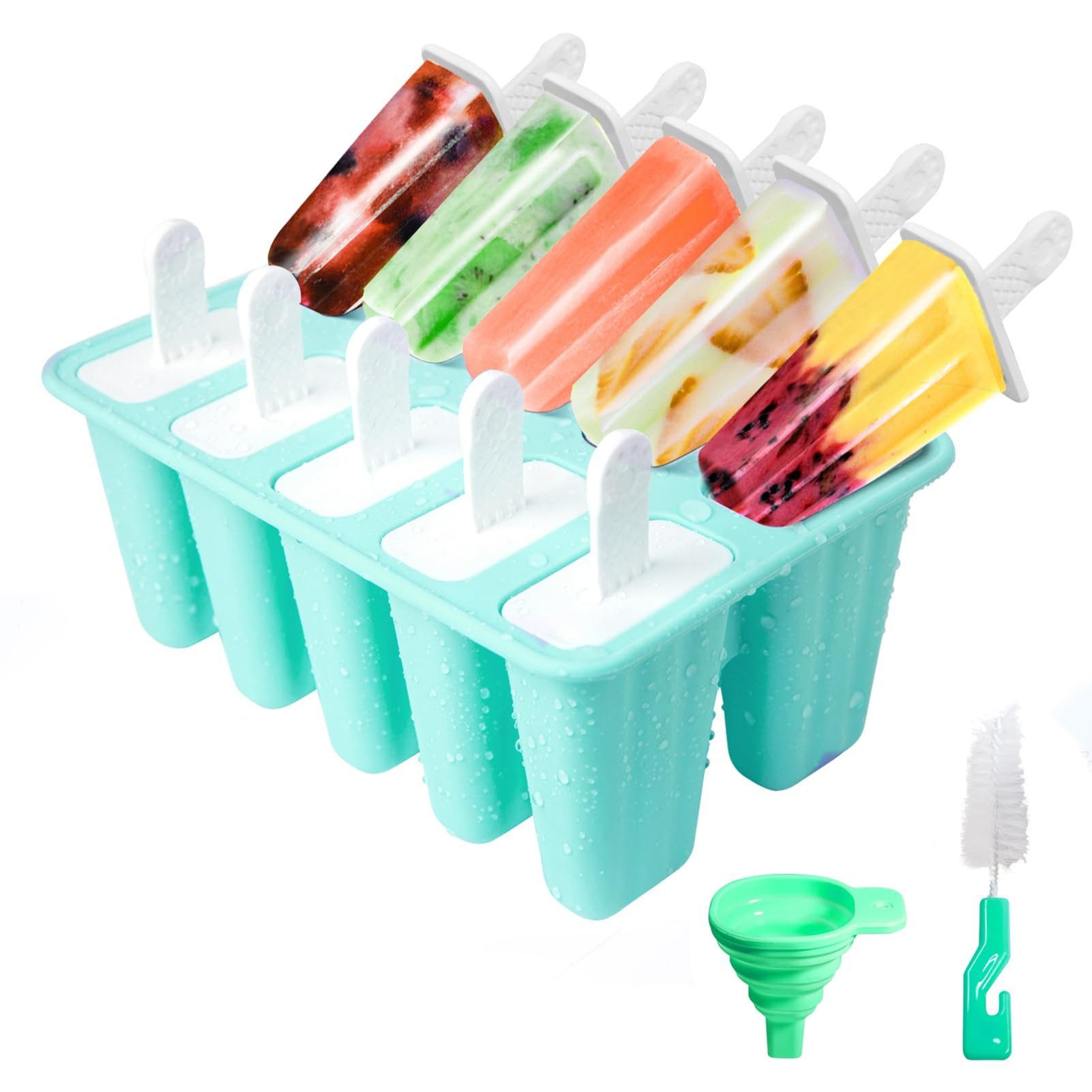 FOUORTUNATE-BEE Eisform Eisformen Silikon, 10 Hohlräume Eis Am Stiel Formen, (Antihaftend DIY Amüsant Eis Form), Eis Am Stiel Formen Mit Silikontrichter Und Reinigungsbürste