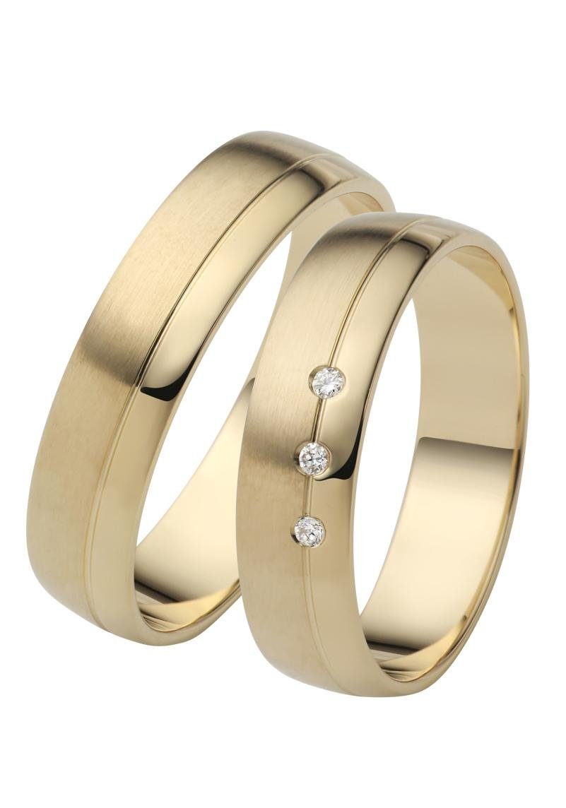 Firetti Trauring Schmuck Geschenk Gold 750 Hochzeit Ehering "LIEBE", Made in Germany - mit o. ohne Brillanten/Diamanten gelbgoldfarben